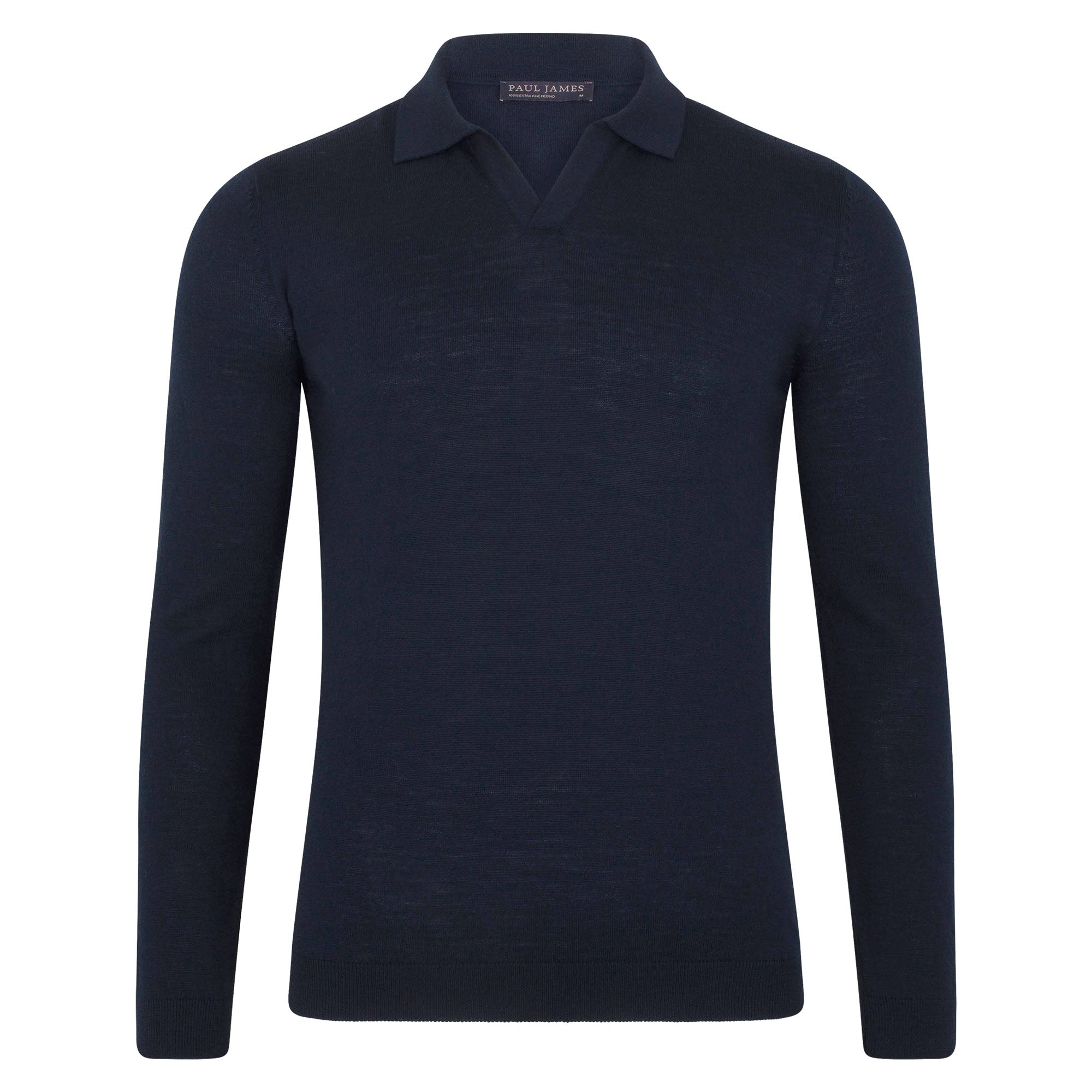 Blue Mens Ultra Fine Merino Pedro Buttonless Polo Shirt - Navy XXL Paul James Knitwear