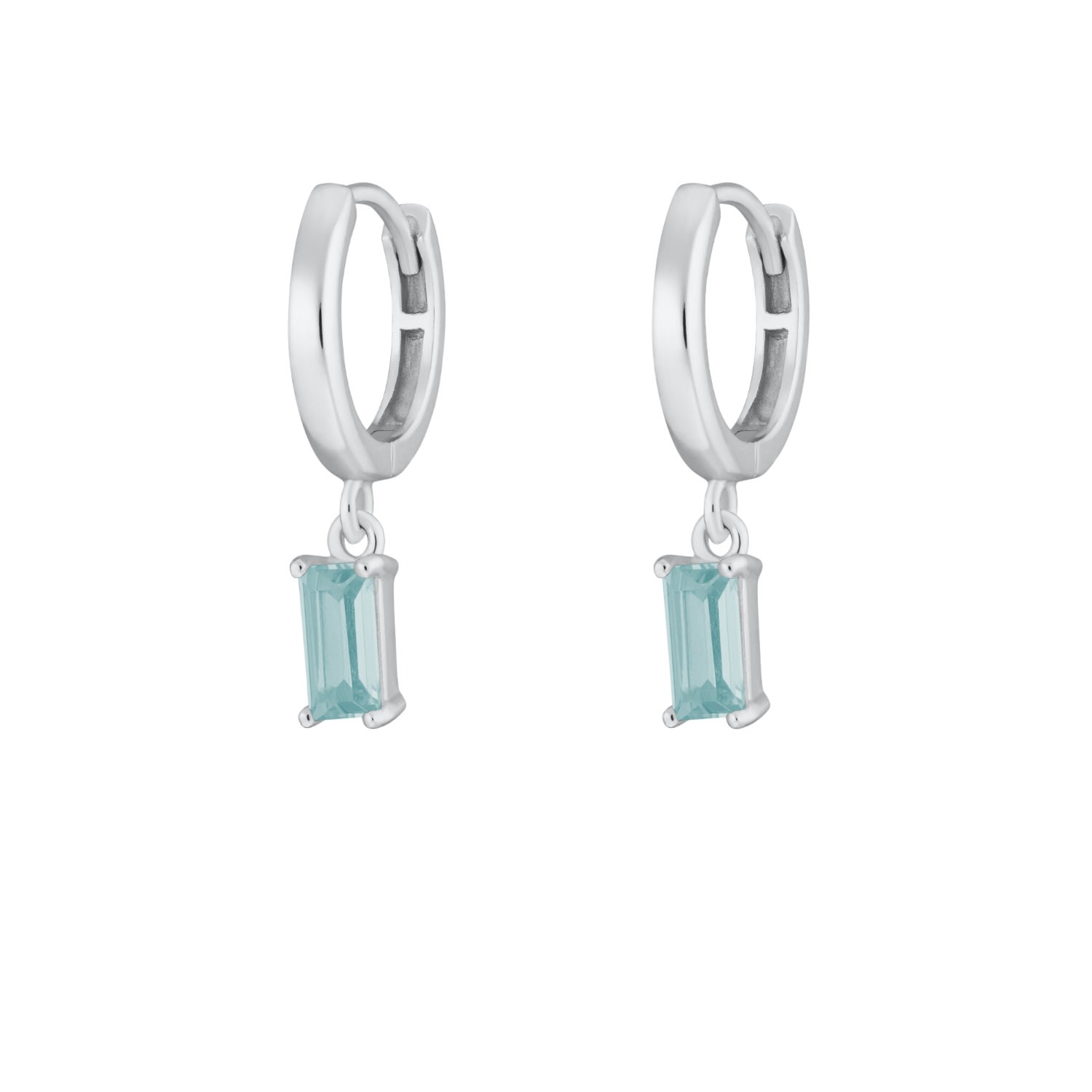 Women’s Blue / Silver Silver Aquamarine Baguette Charm Hoop Earrings Scream Pretty