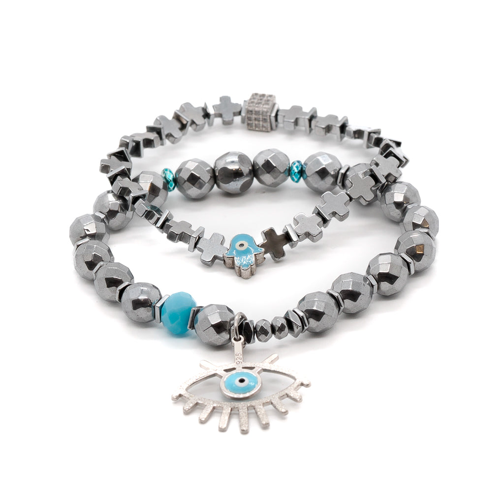 Women’s Blue / Silver Good Vibes Energy Bracelet Set Ebru Jewelry