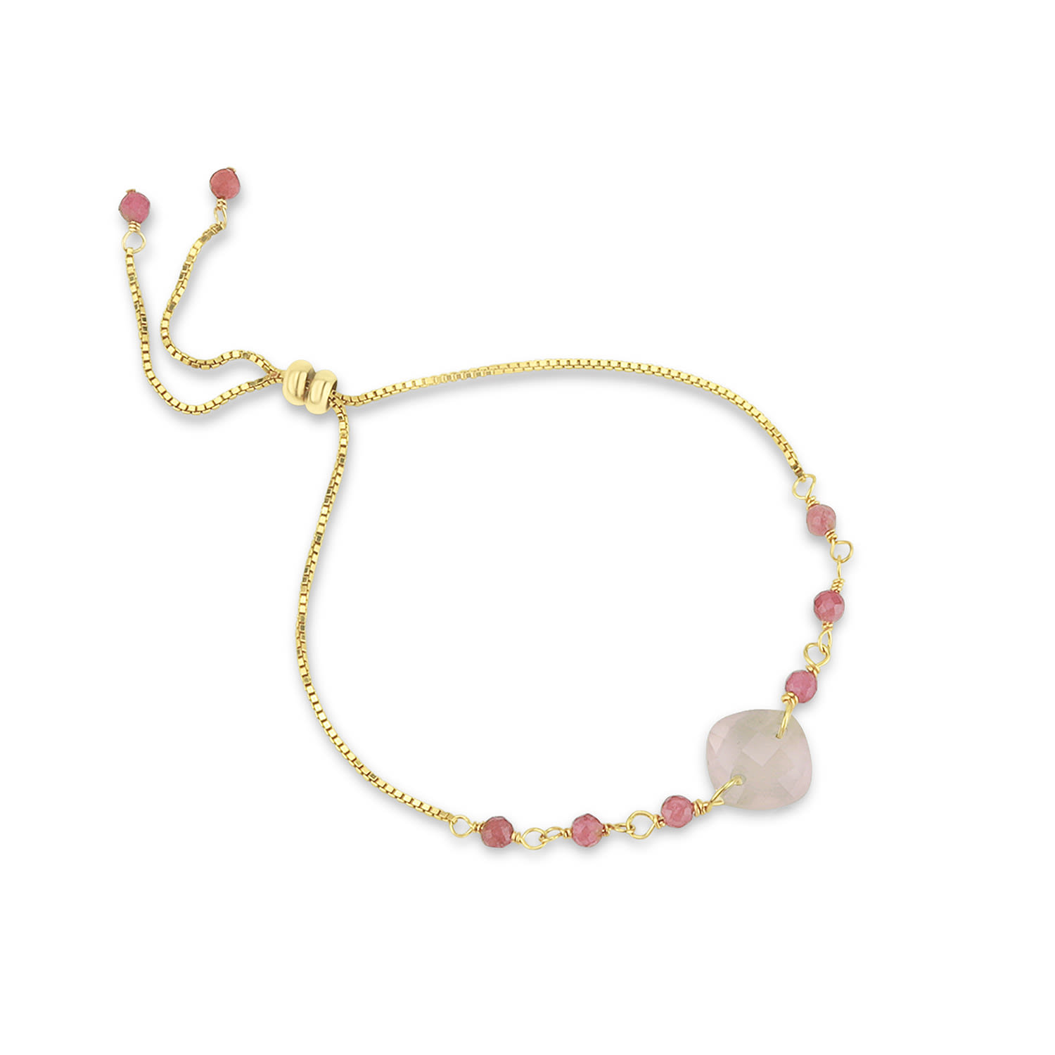 Mounir London Women's Gold / Pink / Purple Cushion Cut Rose Quartz Slider Bracelet