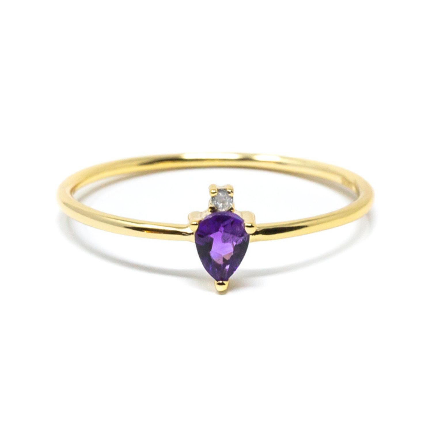 Nasi Silver Women's Pink / Purple Pear Atarah Ring- Amethyst & White Topaz, Gold