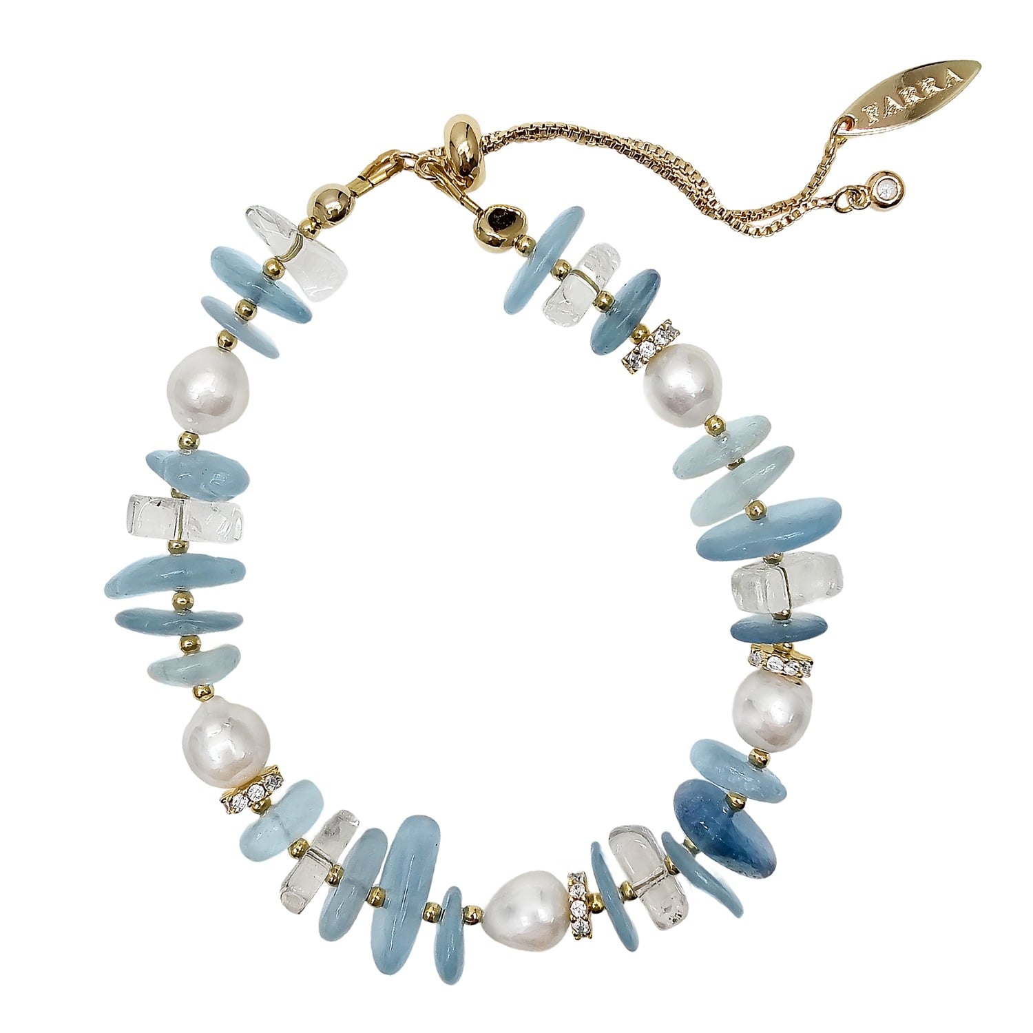 Farra Women's Blue Aquamarine With Freshwater Pearls Bracelet