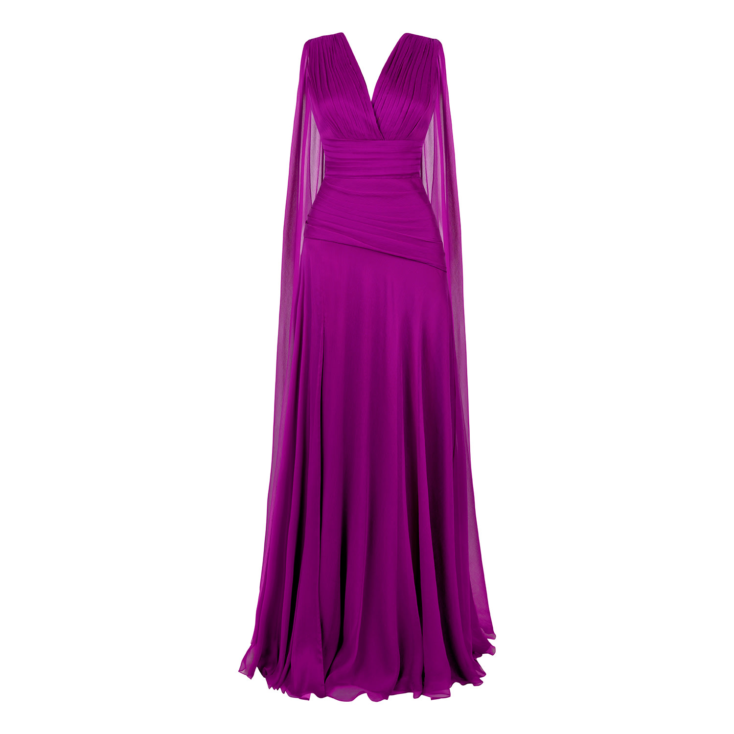 Alina Cernatescu Women's Nymph Purple Natural Silk Veil Maxi Dress With V Neckline And Draping In Purple