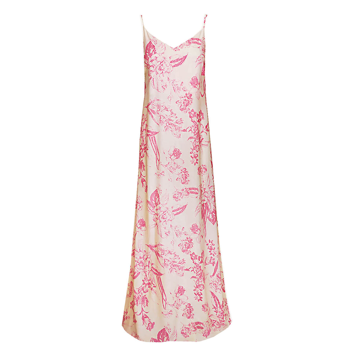 Haris Cotton Women's Printed Linen Blend Maxi Dress With Straps And Slits - Pink Spring In Pink