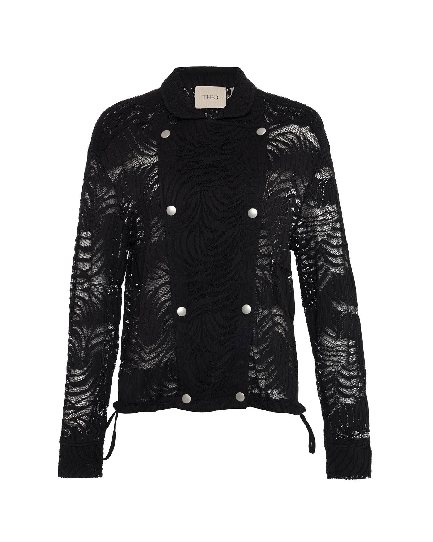 THEO THE LABEL WOMEN'S ARTEMIS FERN LACE BOMBER JACKET - BLACK