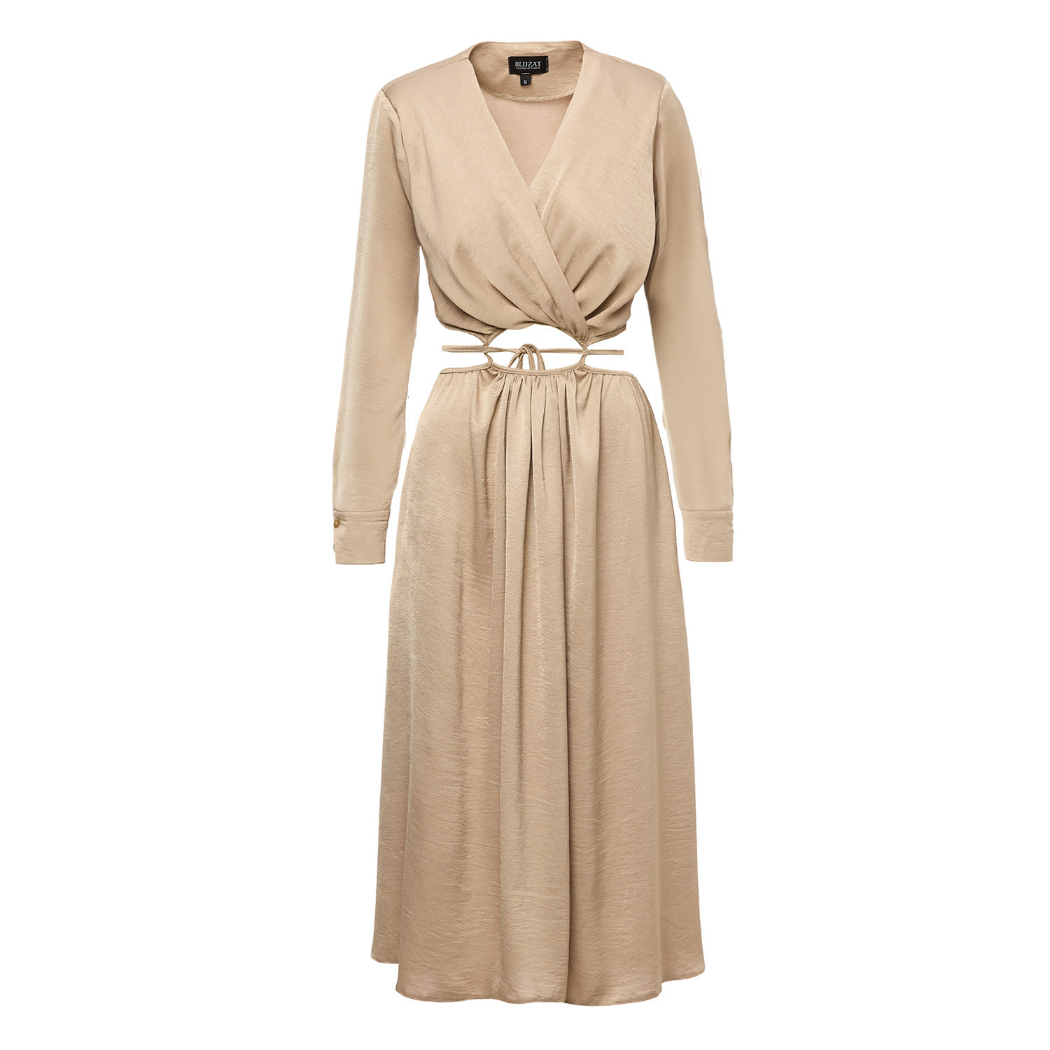 Bluzat Women's Neutrals Beige Midi Dress With Waist Cut-out In Beige