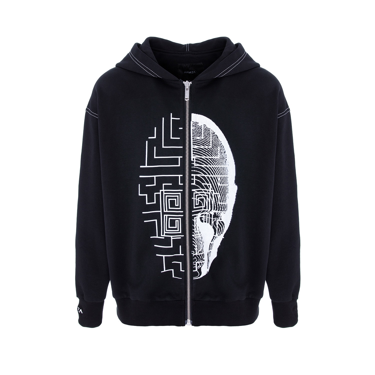 Maze Printed Men’s Black Hoodie Medium Hamza