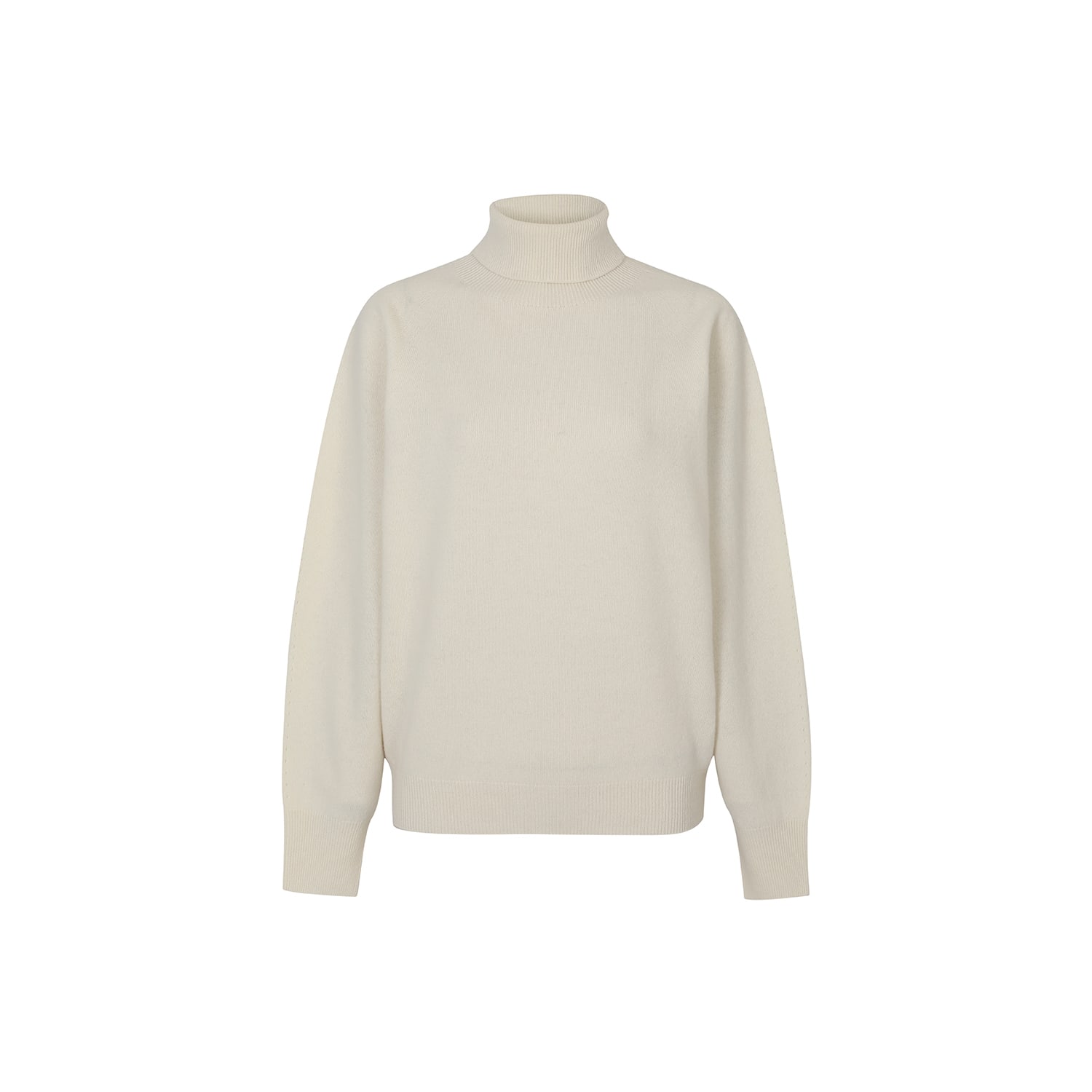 Women’s Neutrals Cashmere-Blend Whole Garment Turtleneck Sweater-Ivory S/M Callaite