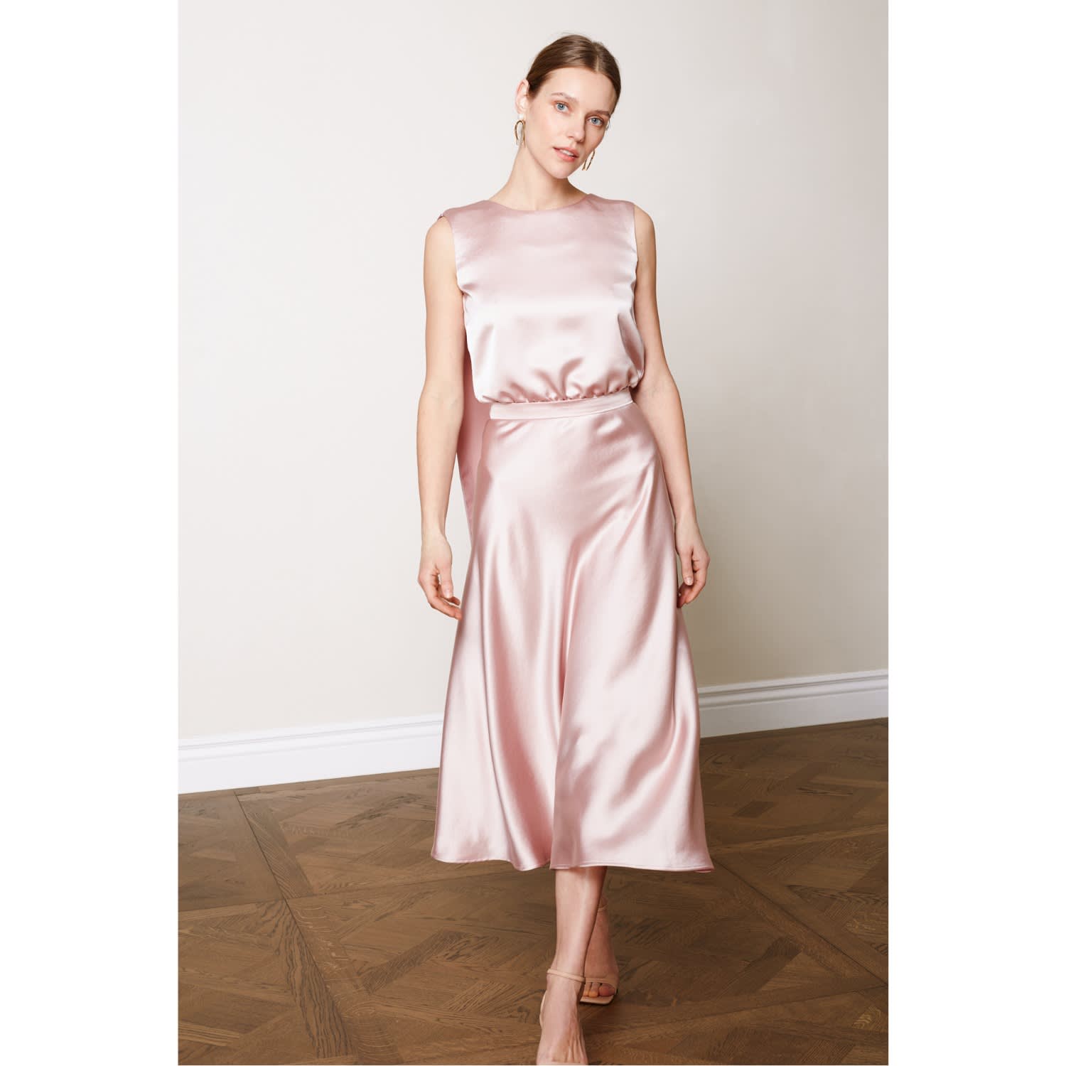Rosa Dusty Pink Midi Dress With Back Ribbons Undress Wolf Badger