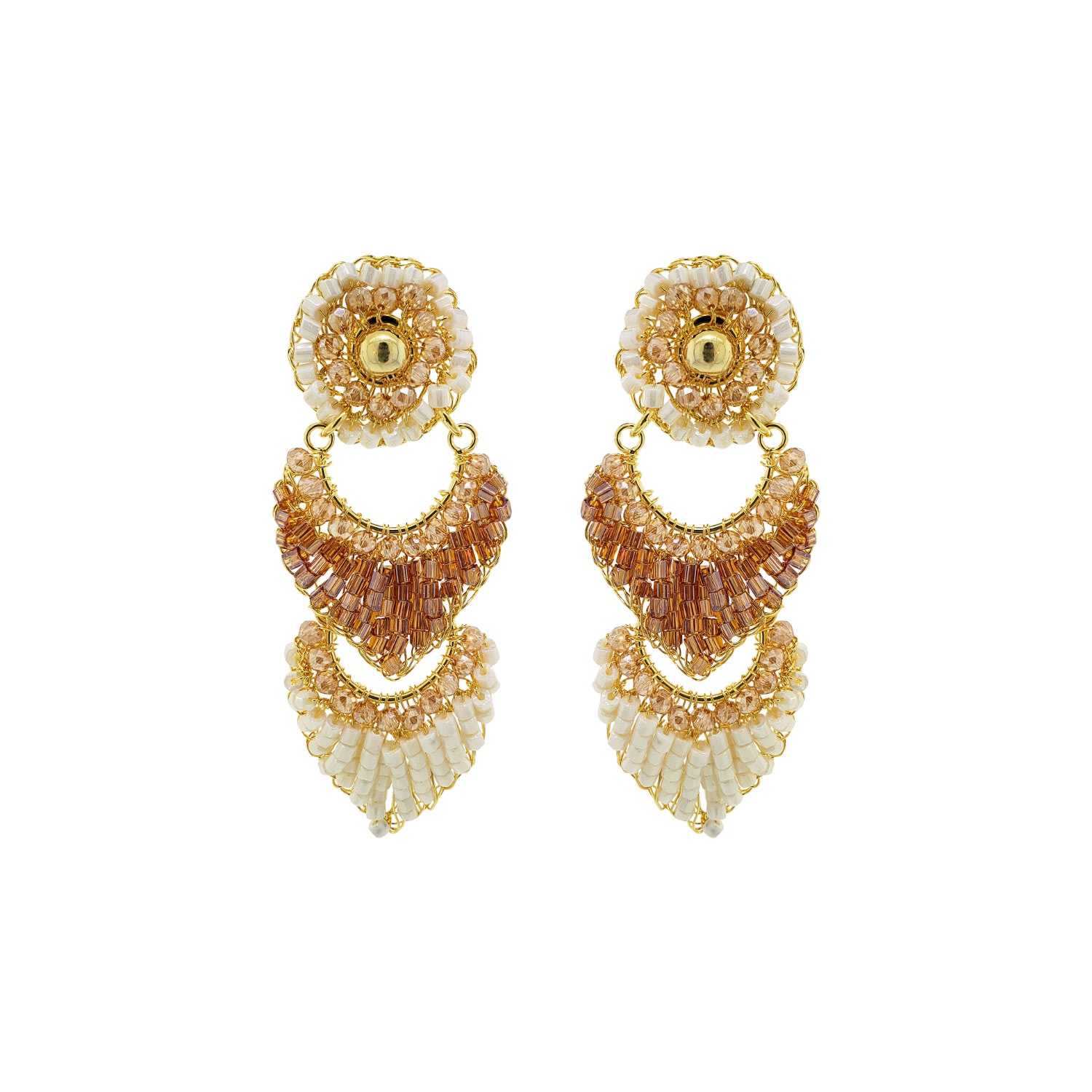 Women’s Gold / Neutrals / Brown Golden Mix Siren Handmade Crochet Earrings Lavish by Tricia Milaneze