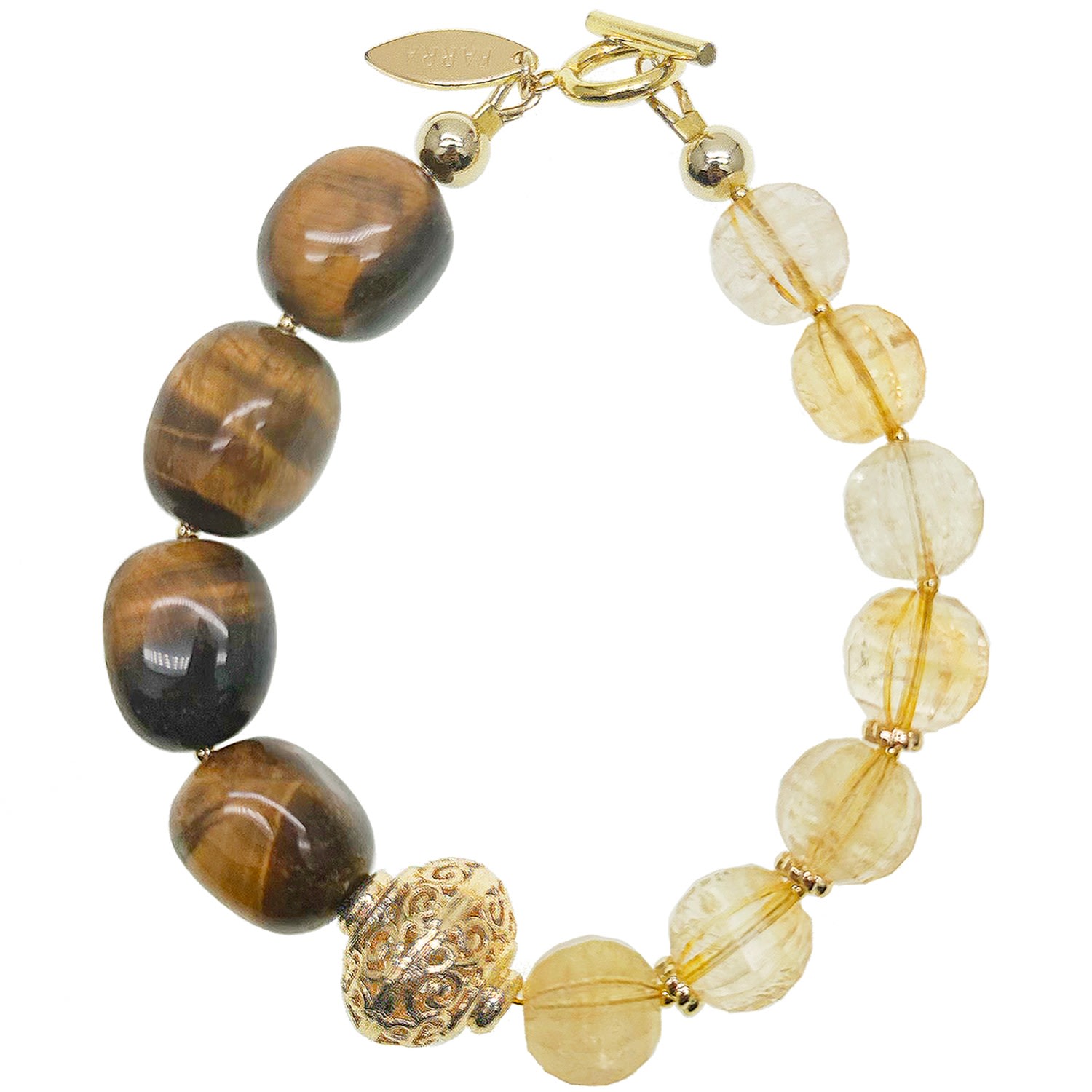 Women’s Yellow / Orange Citrine With Tiger Eye Stones Chunky Bracelet Farra