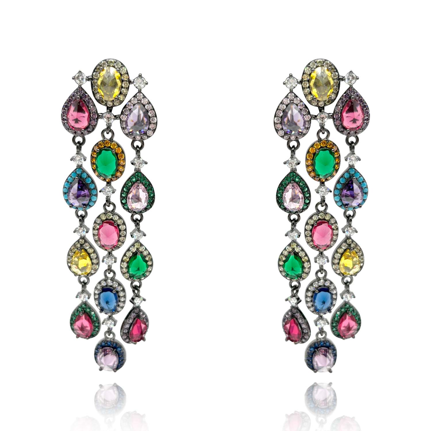 Women’s Multi-Color Crystal Gemstone Clip-On Drop Earrings Michael Nash Jewelry