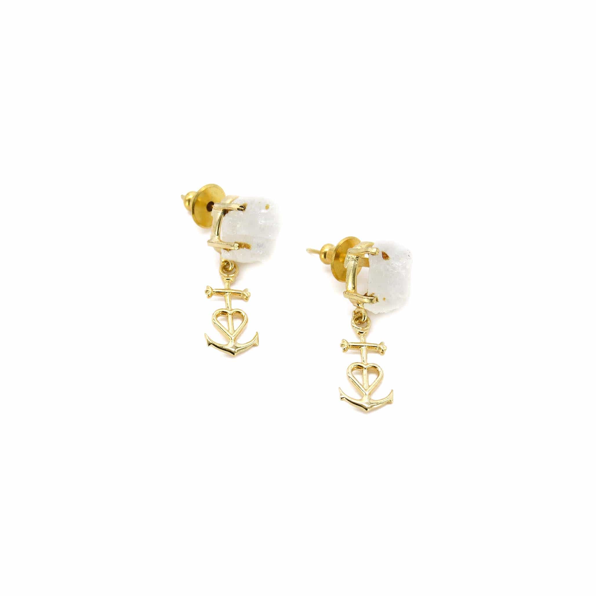 Adiba Women's Gold / White Anchored Heart Earring