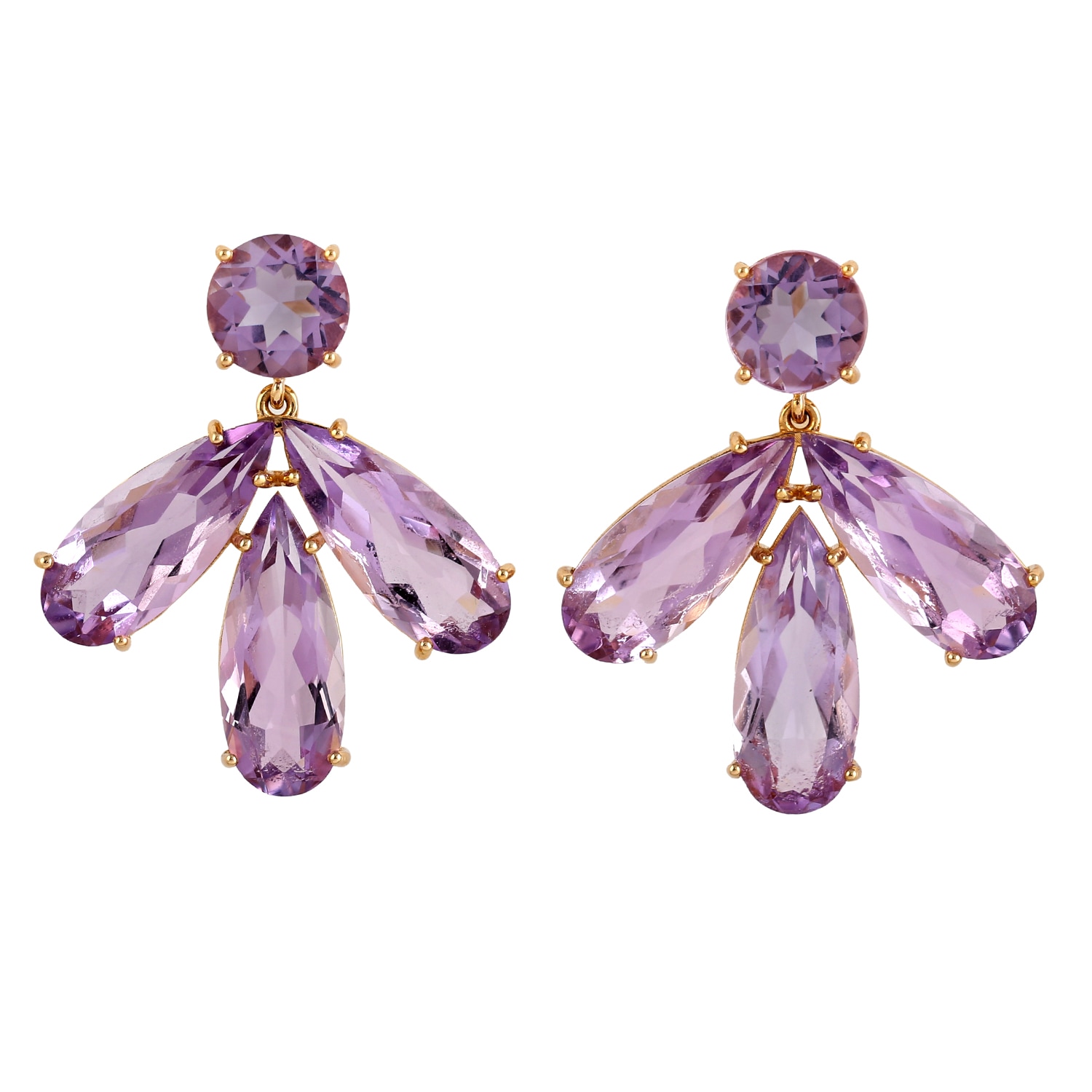 Artisan Women's Pink / Purple 18k Yellow Gold Amethyst Diamond Designer Dangle Earrings
