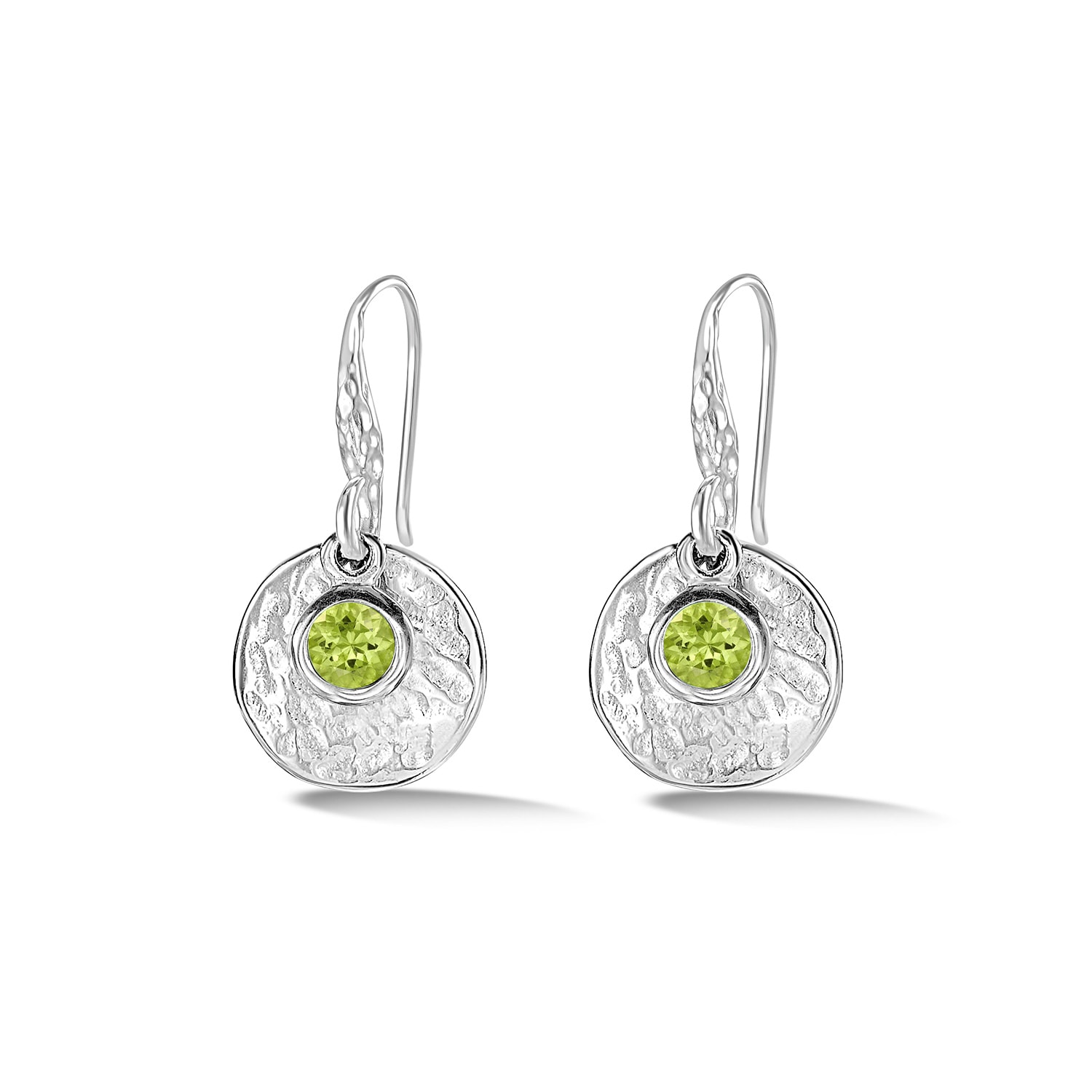 Dower & Hall Women's Hammered Disc & Peridot Array Drop Earrings In Silver In Silver