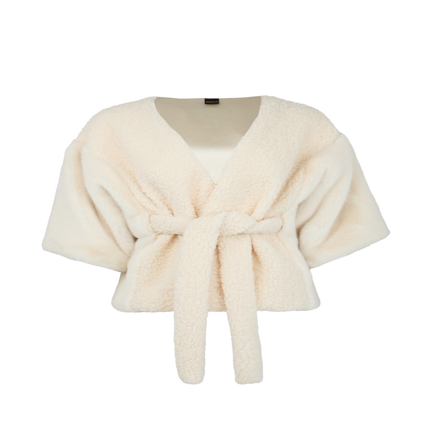 Women&rsquo;s White Fur Tie Front Short white Kimono | One Size | Saachi