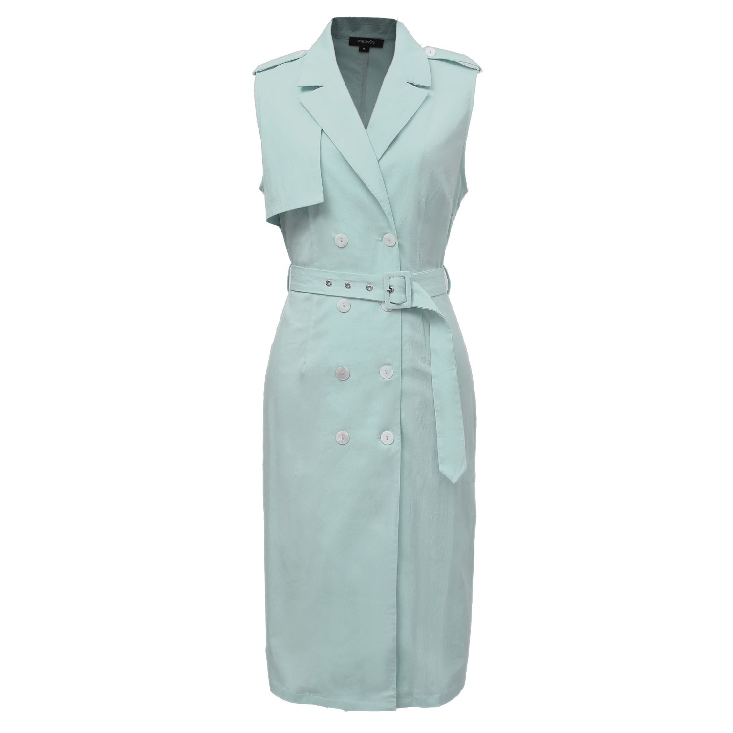 Smart And Joy Women's Green Double Breasted Trench Style Sleeveless Dress - Mint