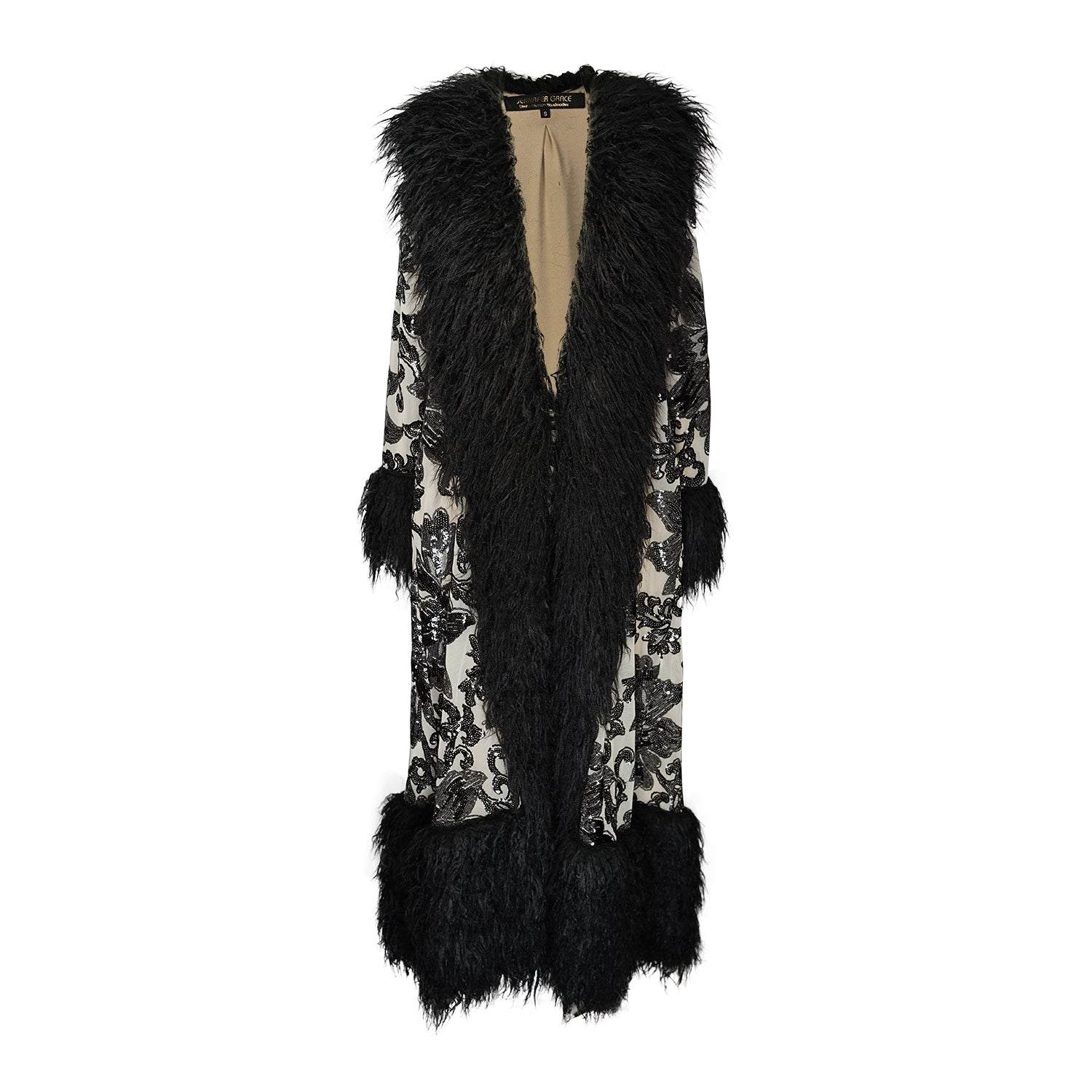 Jennafer Grace Women's Black Penny Deluxe Charnelle Sequin Faux Fur Coat In Black