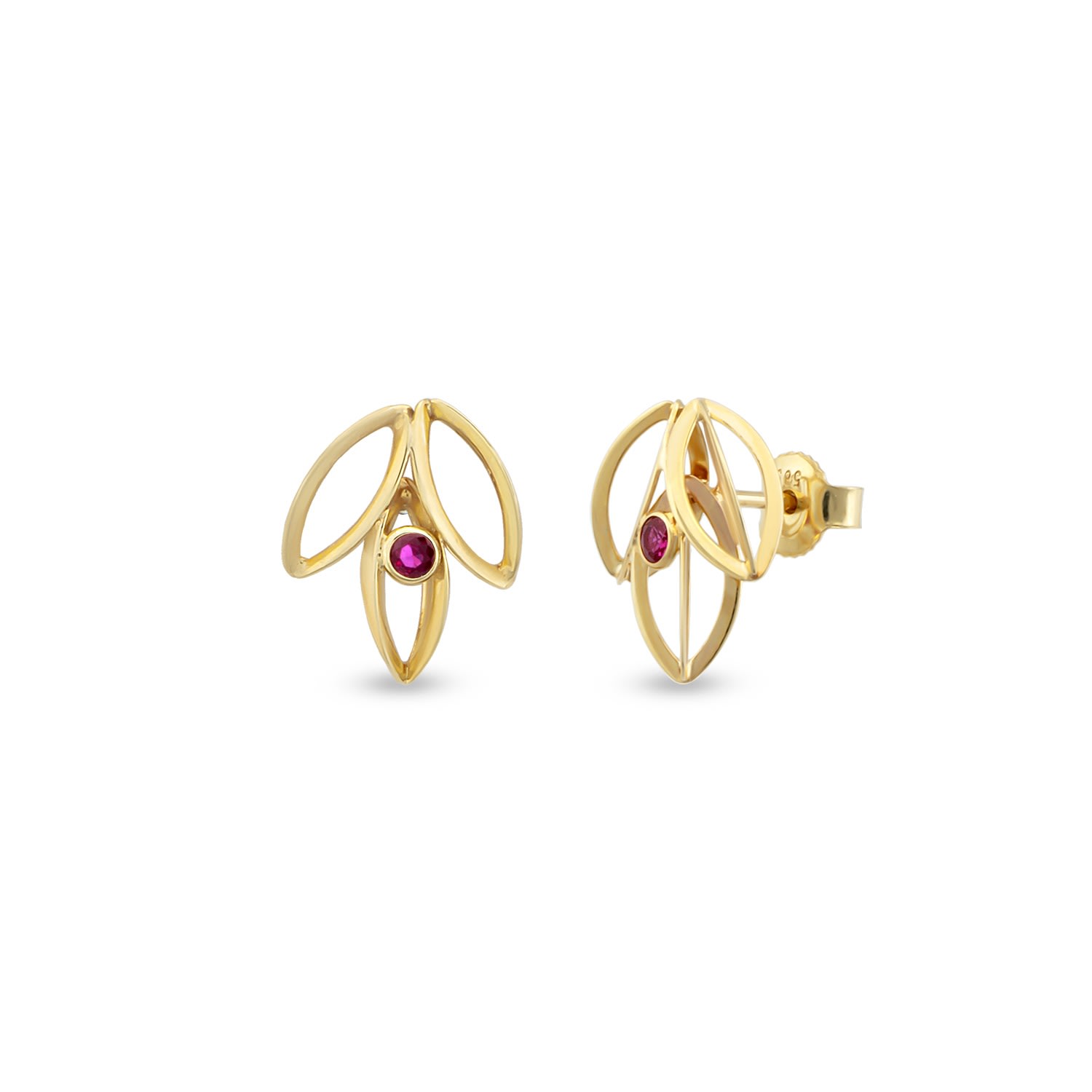 Women’s Ruby Lotus Stud Gold Earrings Orena Jewelry