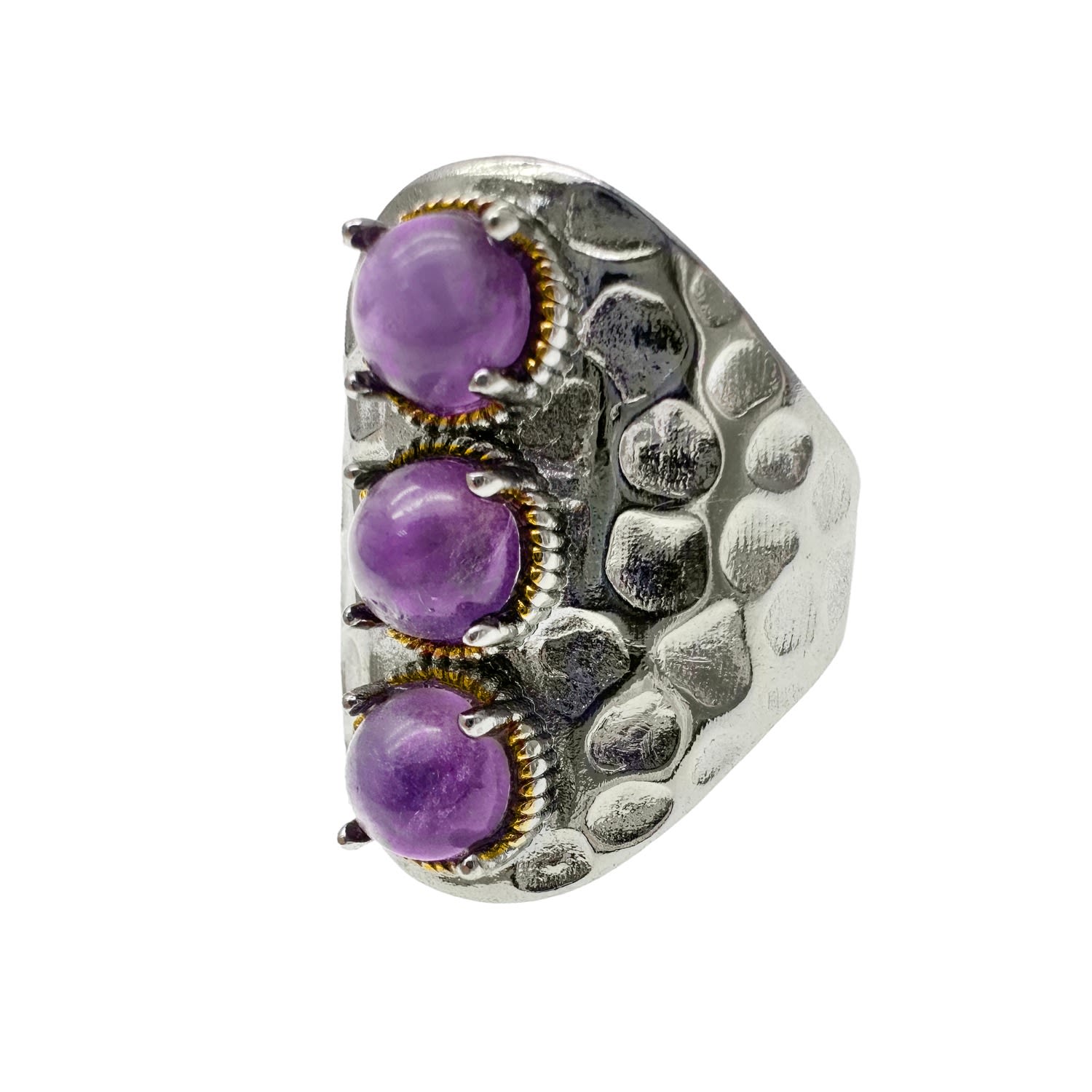 Farra Women's Pink / Purple Amethyst Stones Nugget Adjustable Ring