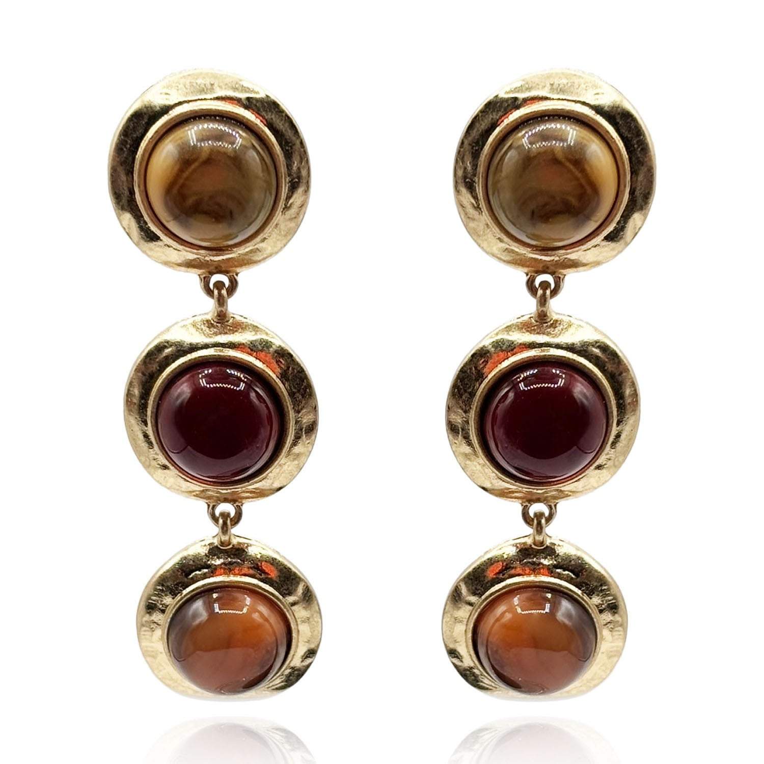Michael Nash Jewelry Women's Gold / Brown / Neutrals Flora Three Stone Carnelian & Amber Resin Pierced Earrings In Multi