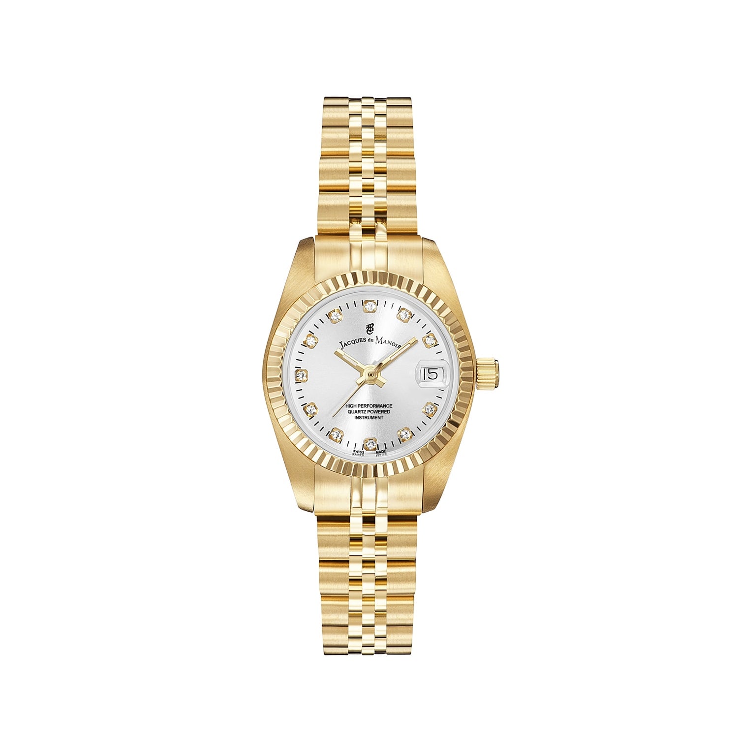 Women's Jacques Du Manoir Swiss Made Inspiration Silver Dial Gold Ip Case And Bracelet 26Mm Watch With Date