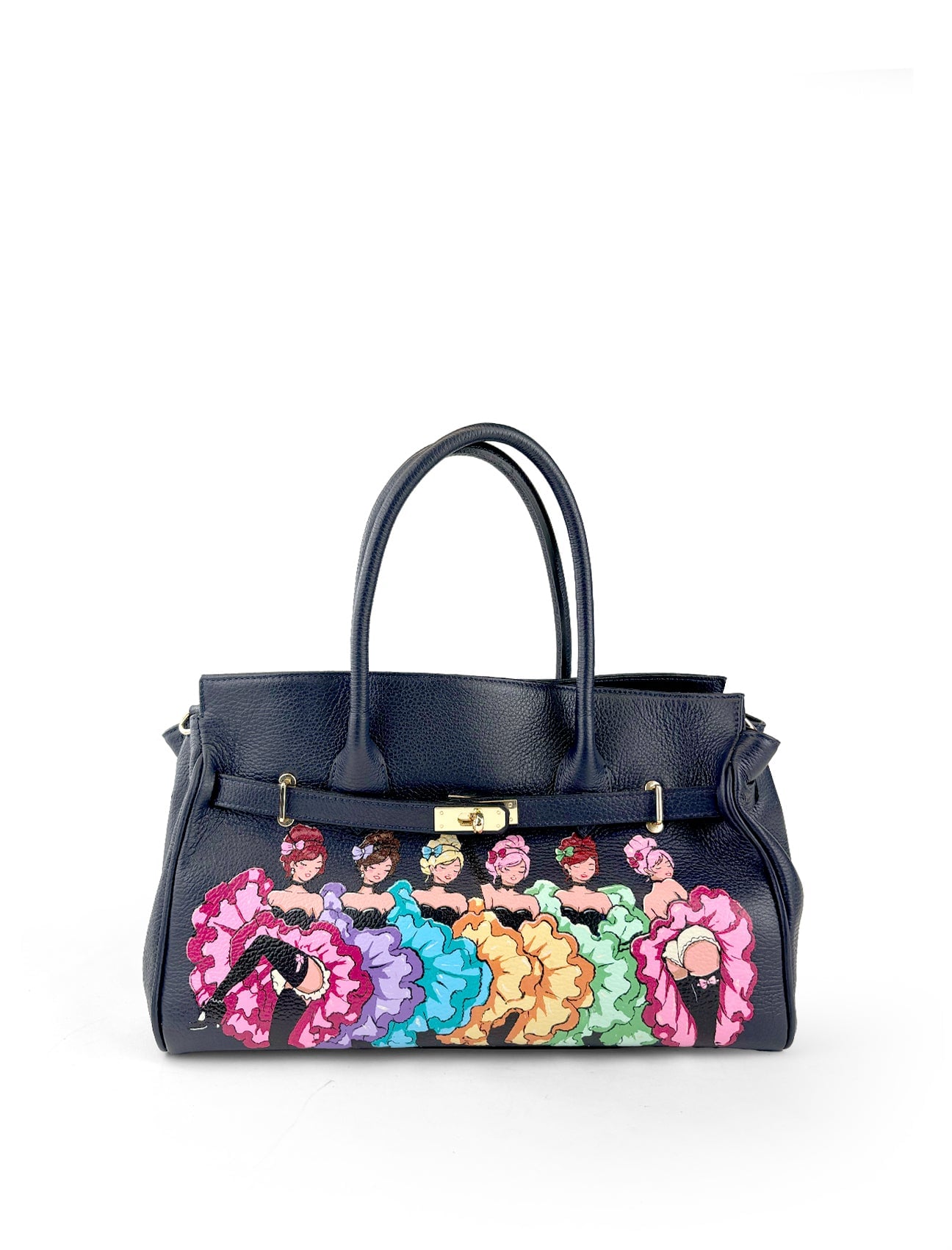 Women's Blue Bobbie Hand-Painted Leather Structured Tote Bag – Moulin Rouge | One Size | Maison Rubaiyat