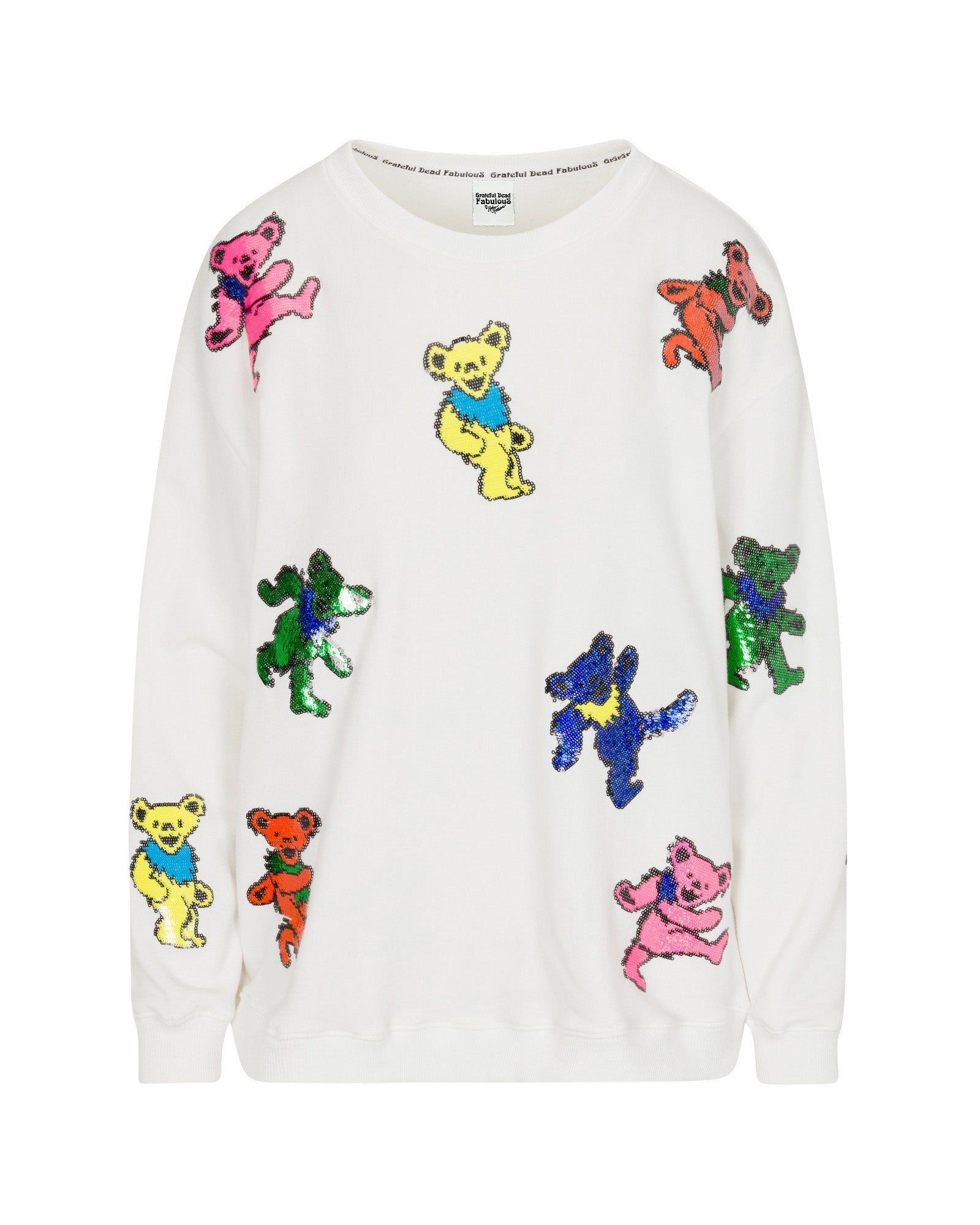Meghan Fabulous Women's The Original Grateful Dead Dancing Bears Sequin Sweatshirt - White In White