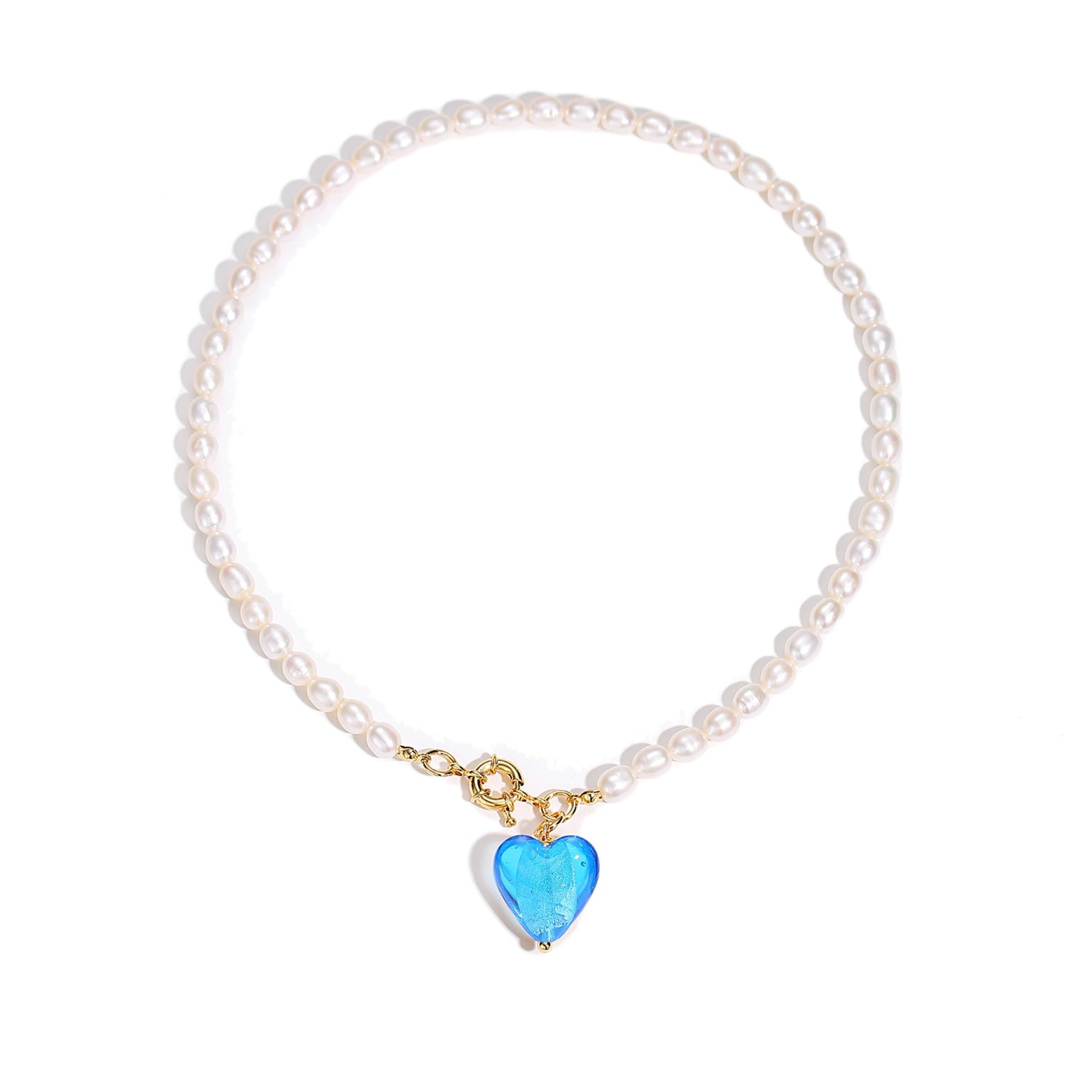 Shop Classicharms Women's Esmée Sky Blue Glaze Heart Pendant Pearl Necklace