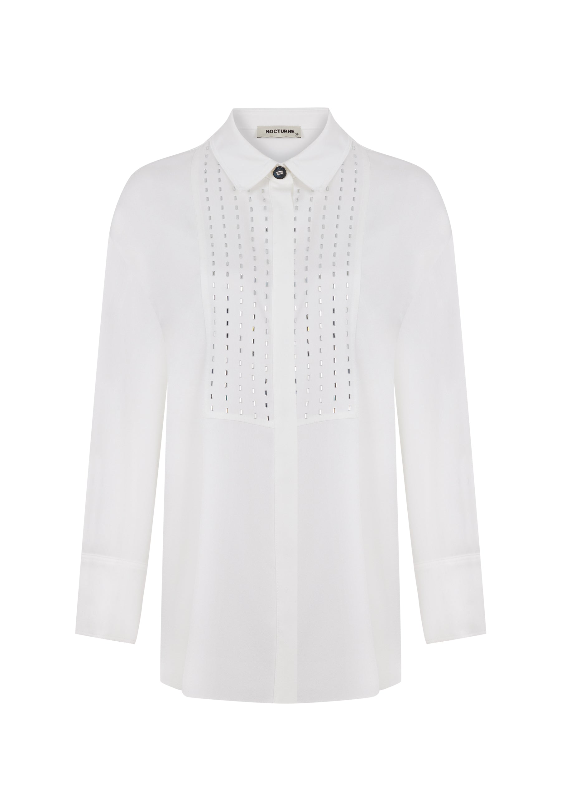 Women’s White Beaded Oversized Shirt Ecru Large Nocturne