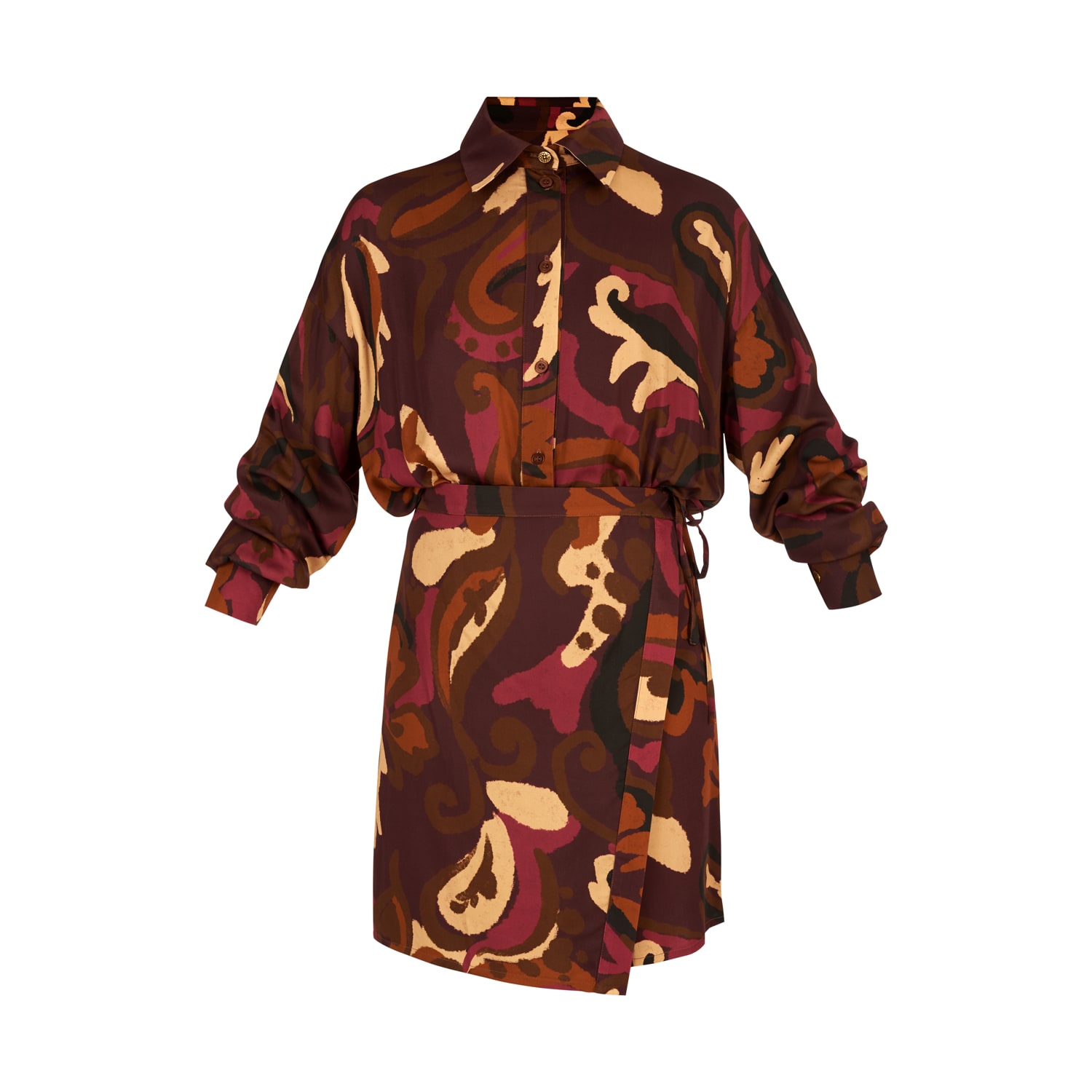 Women's Nova Brown Abstract Print Mini Shirt Dress With Kimono Sleeves | Extra Small | Undress