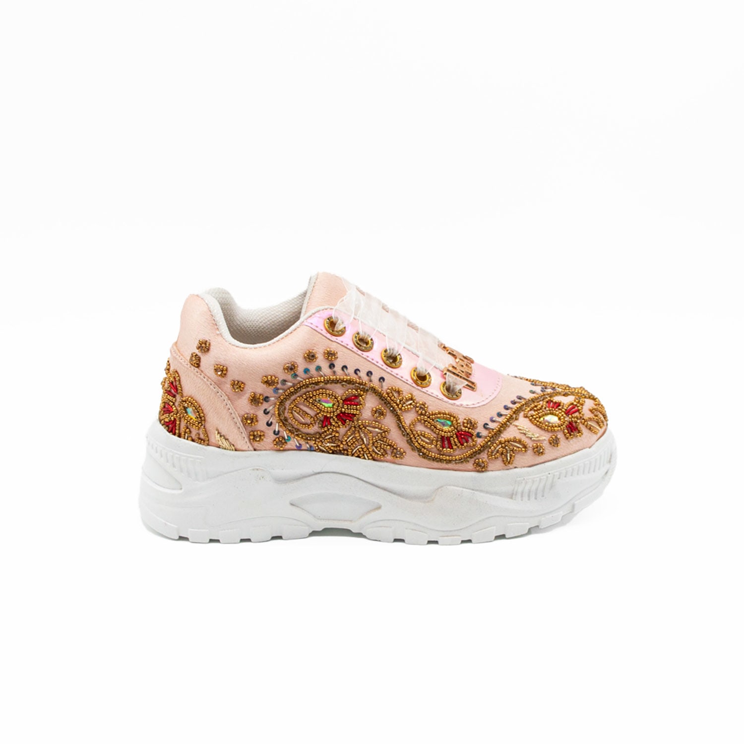 Rettrose Women's Pink / Purple / Rose Gold The Aaliyah Luxury Soft Pink Satin Handmade Embellished Trainers In Pink/purple/rose Gold