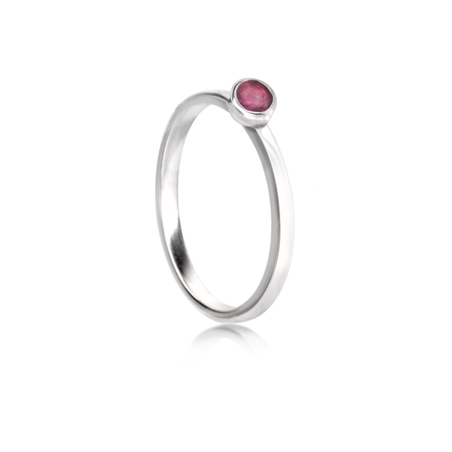 The Jewellery Store London Women's Silver / Red July Birthstone Stackable Ring With Genuine Ruby In Sterling Silver