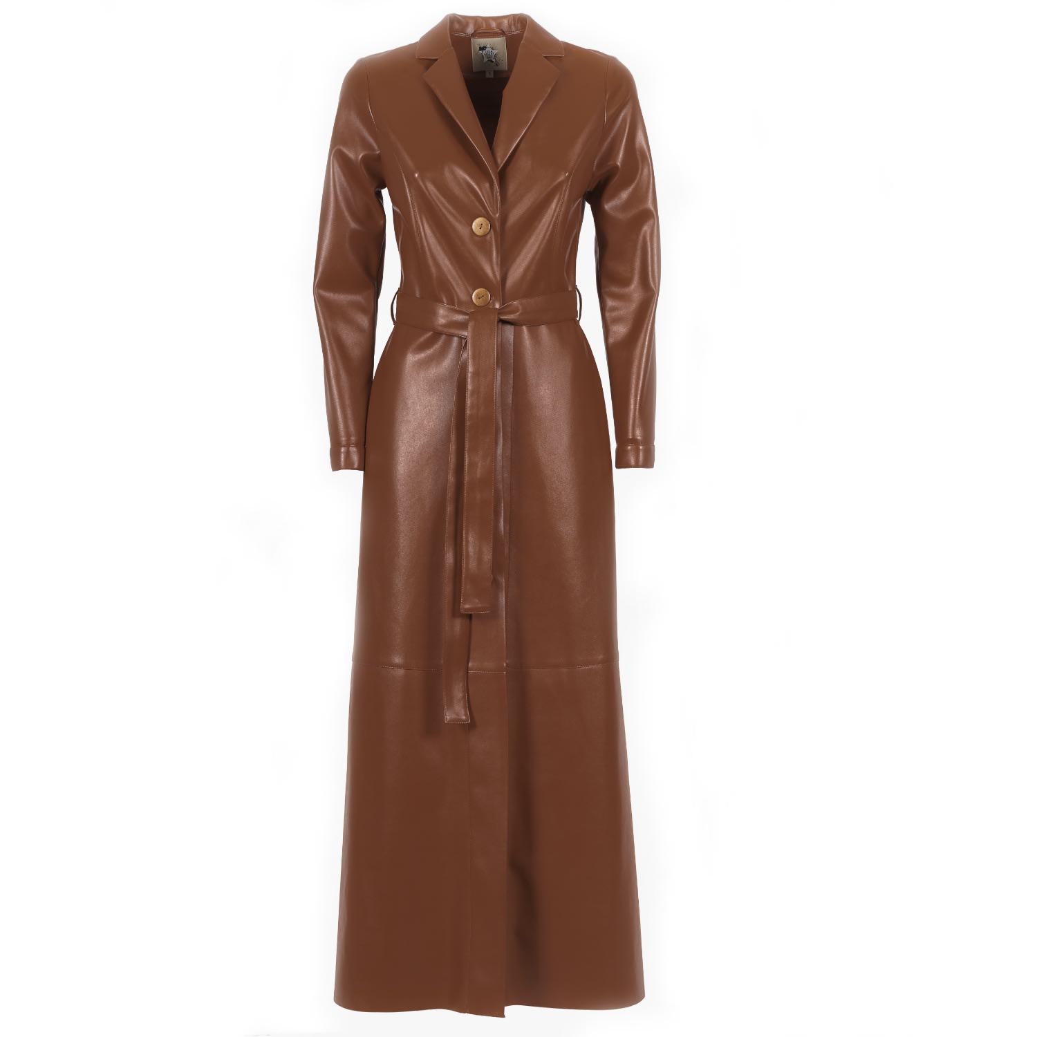 Women’s Long Button-Up Eco-Leather Trench - Brown Large Julia Allert