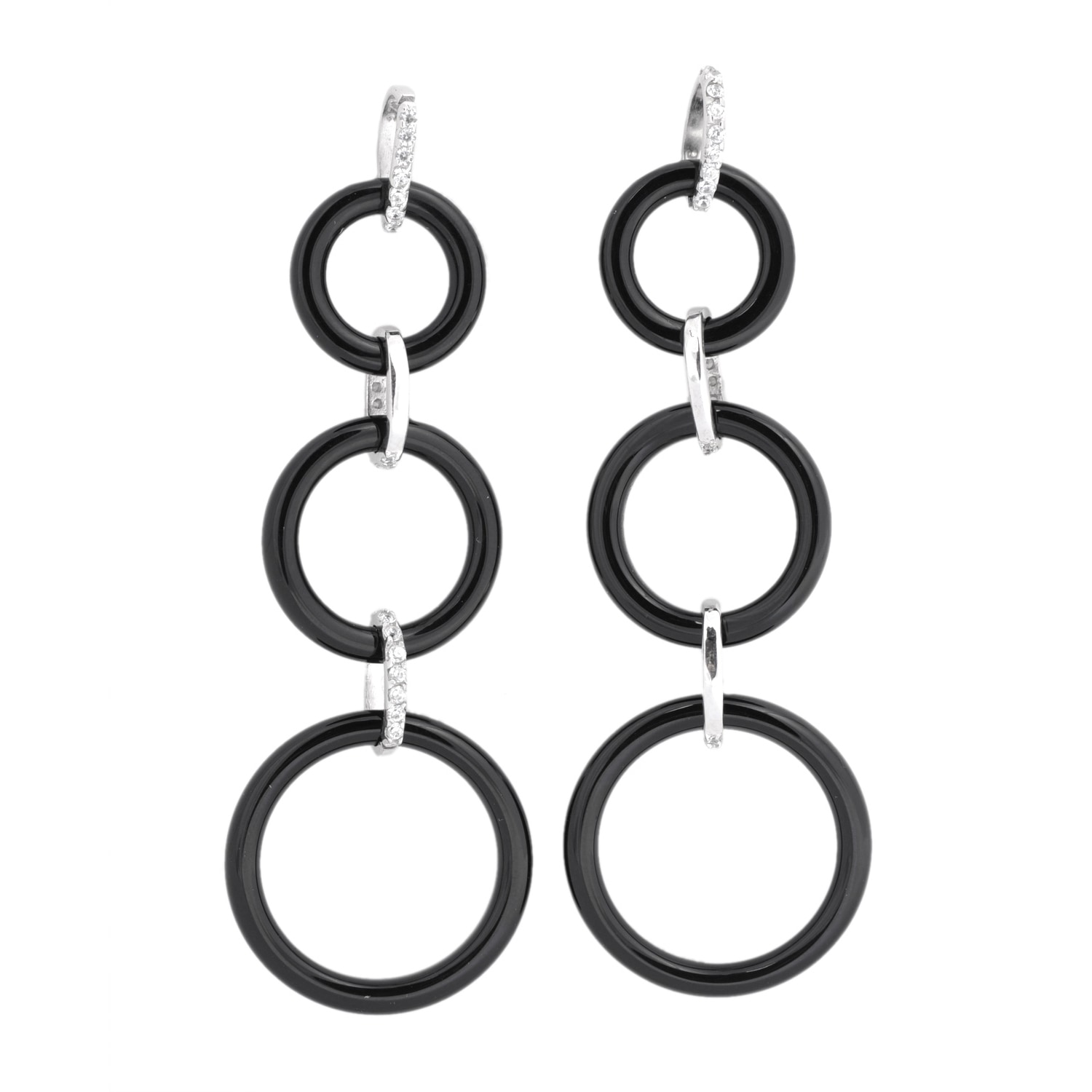 Genevive Jewelry Women's Black / Silver Cubic Zirconia Sterling Silver White Gold Plated Triple Black Circle Earrings In Multi