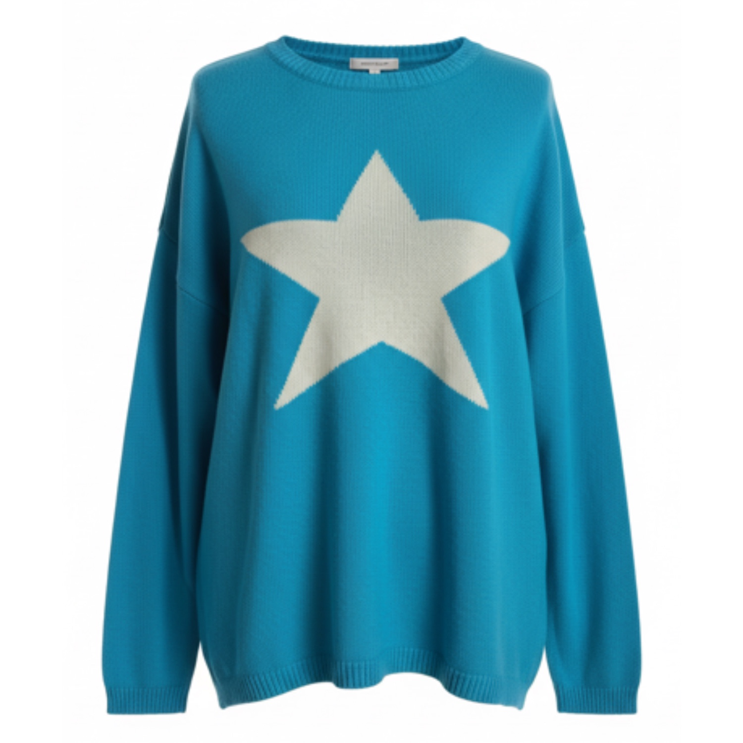 At Last... Women's Blue Cashmere Mix Sweater In Turquoise With Lemon Star
