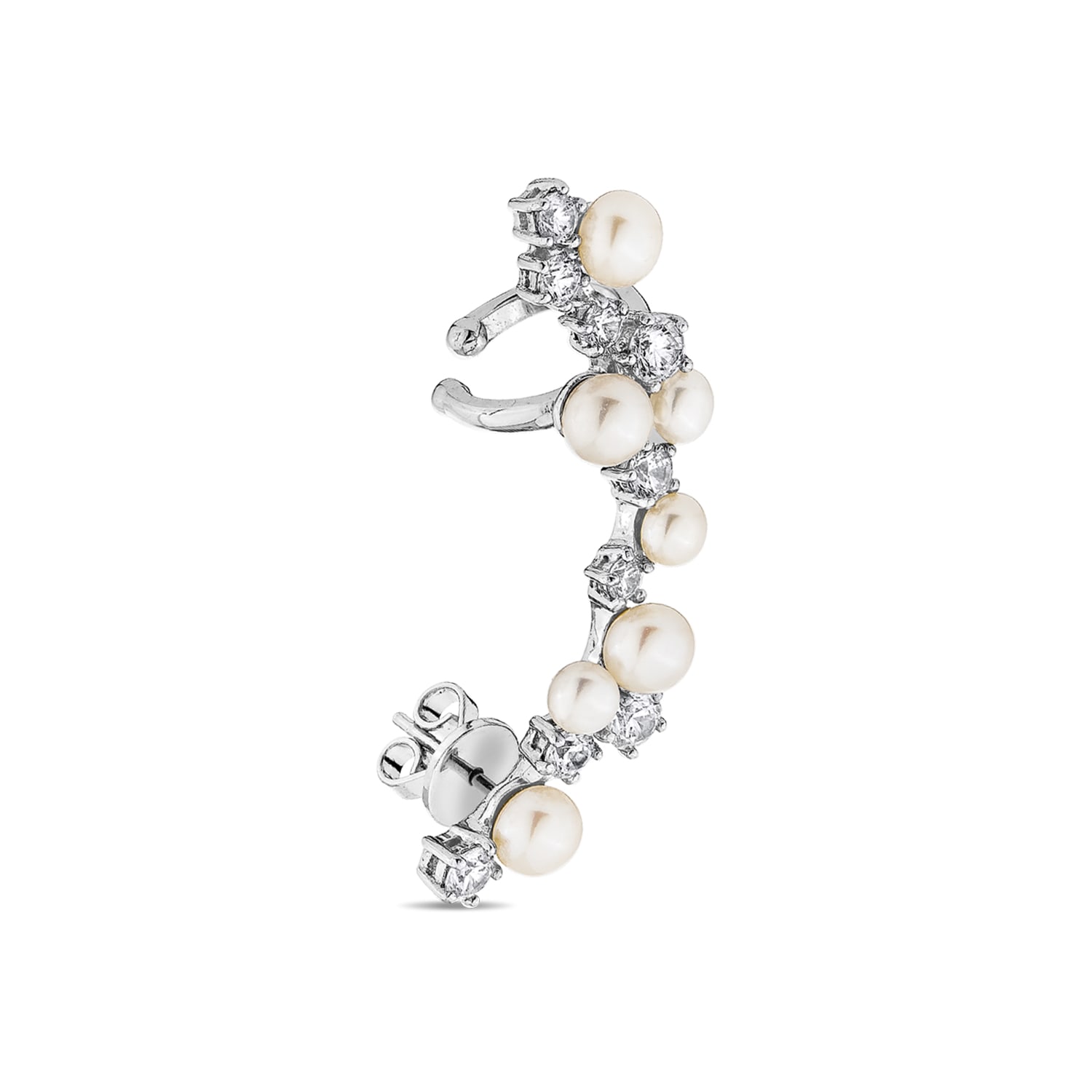 Sally Skoufis Women's Silver / White Eclipse Climber With Natural White Pearls & Man Made Cz Diamond Stimulant In 