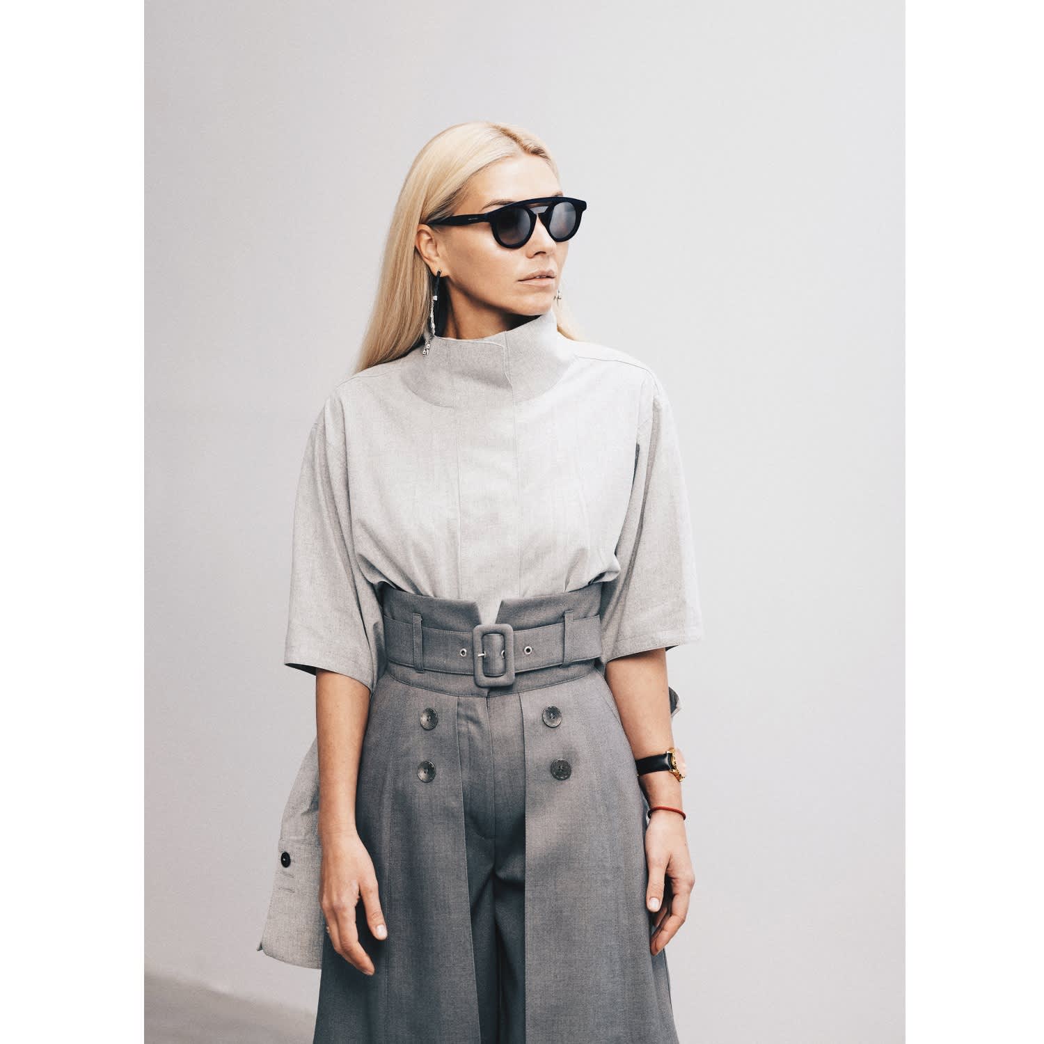 Wide Leg Trousers With Skirt Overlay Grey, Julia Allert