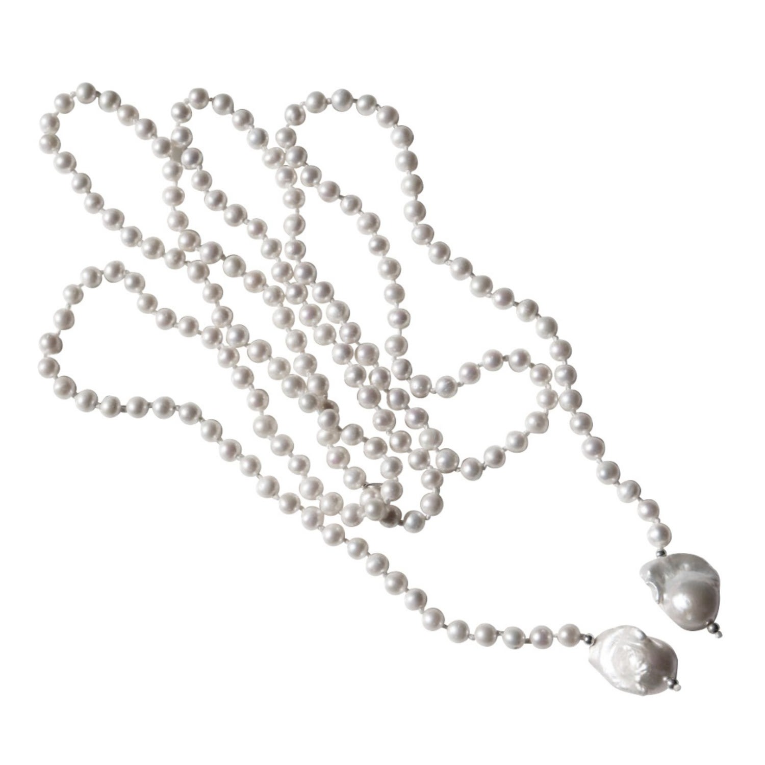 Women’s White Silver Perle Long Pearl Necklace Fv Jewellery