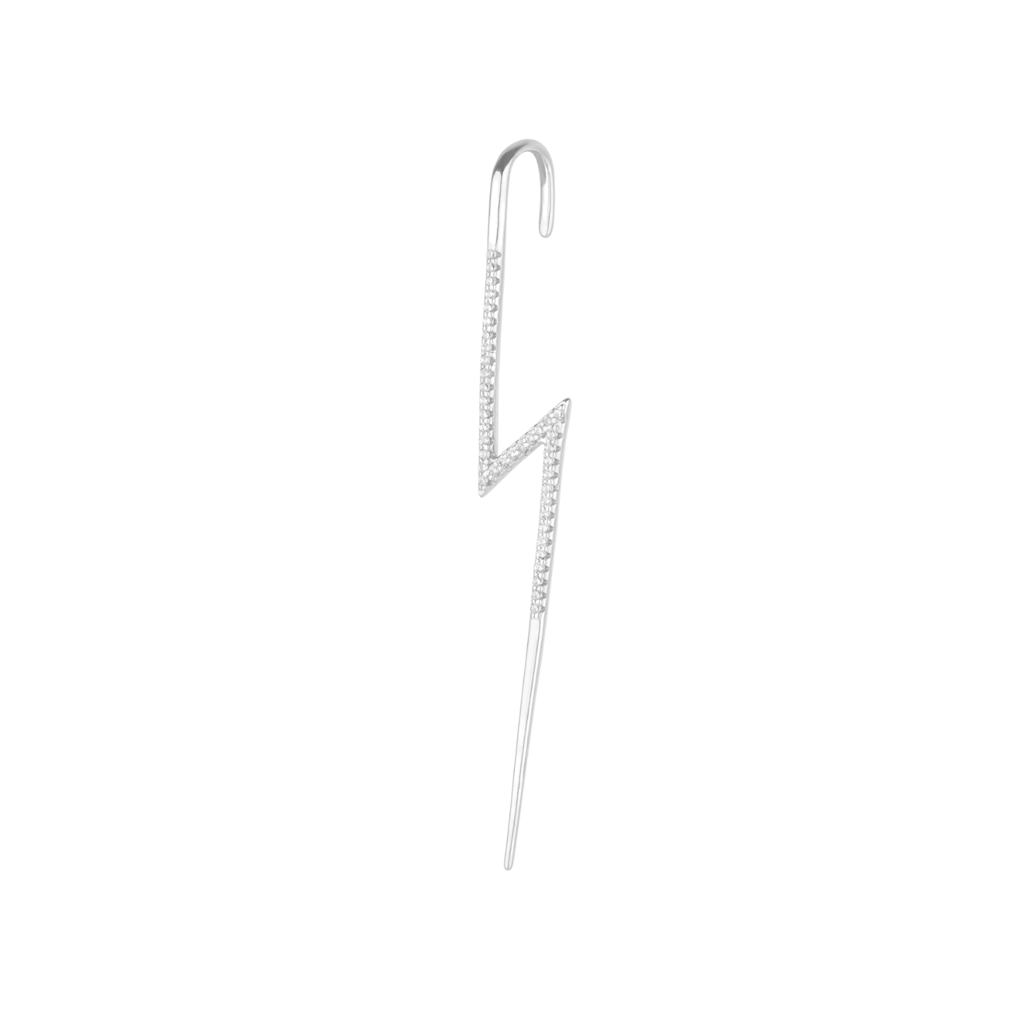 Spero London Women's Sterling Silver Lightning Bolt Ear Crawler With Sparkling White Gemstones - Silver