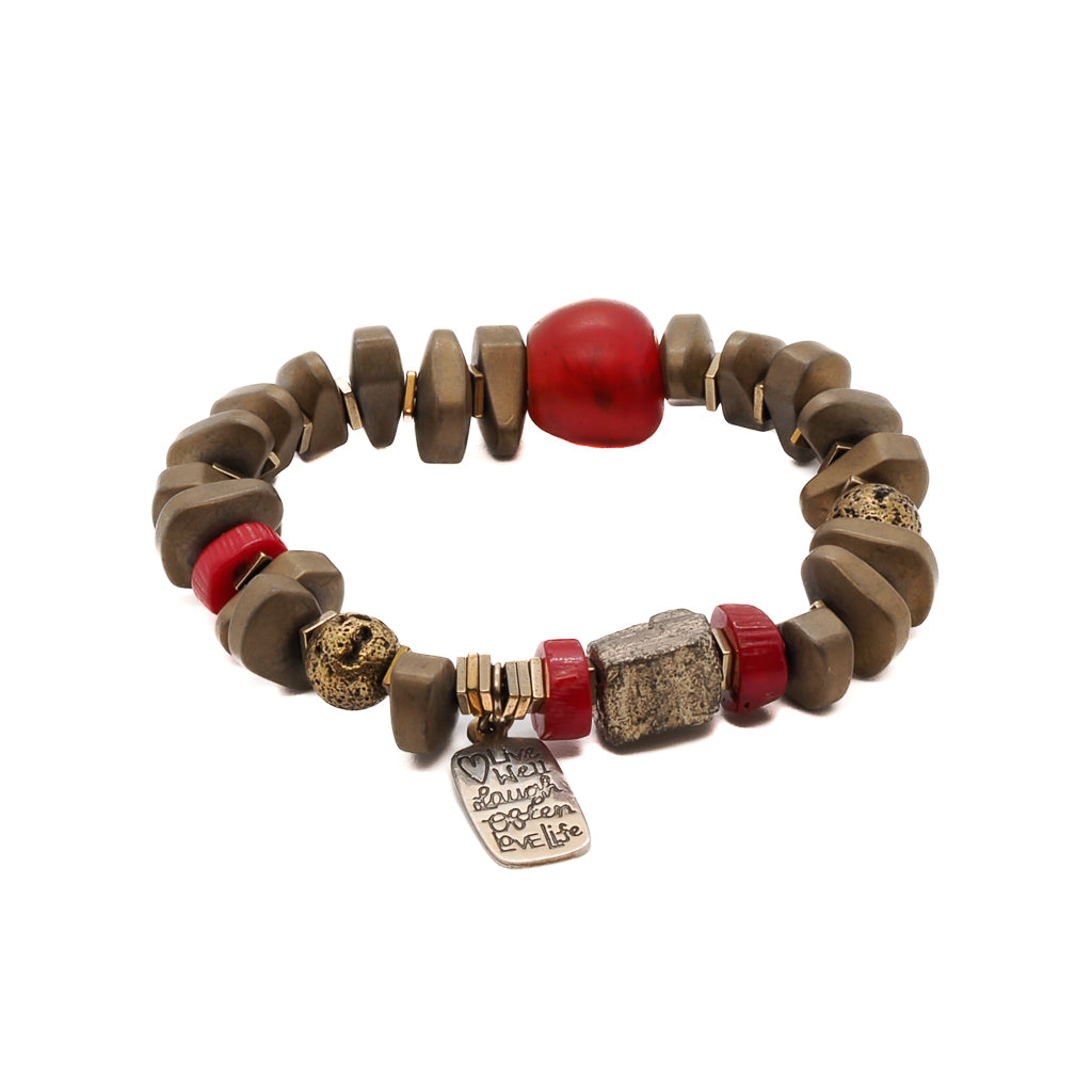 Women’s Gold / Red Love Life Vintage Mantra Bracelet Ebru Jewelry