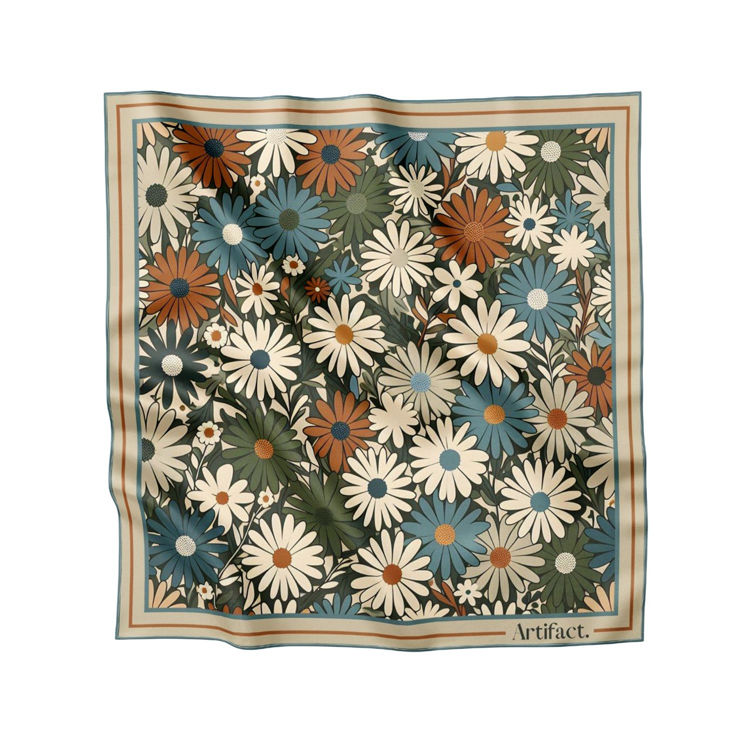 Artifact. Women's Green / Blue Petal Square Silk Scarf