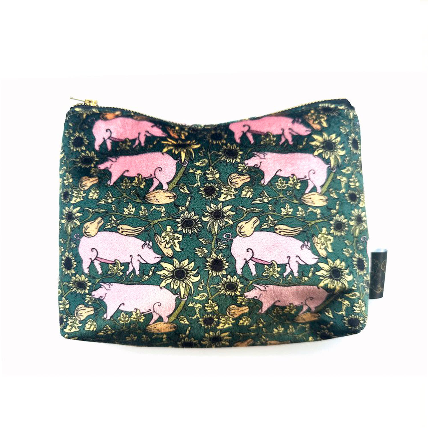 Green / Gold The Jewel Country Pig Makeup Bag Laura B Interiors