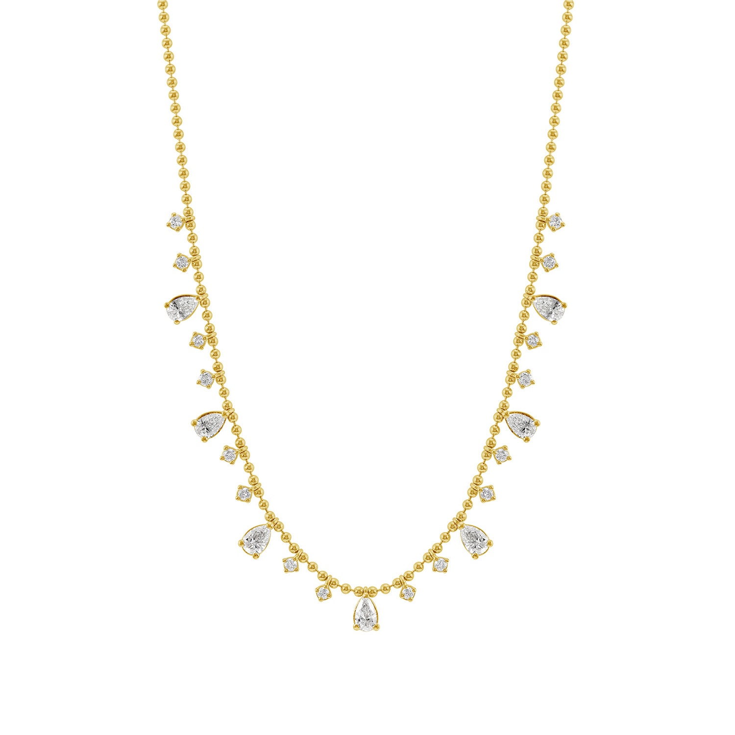 Artisan Women's Gold / White 14k Gold Ball Chain Drop Necklace With Pear & Round Cut Diamonds In Multi