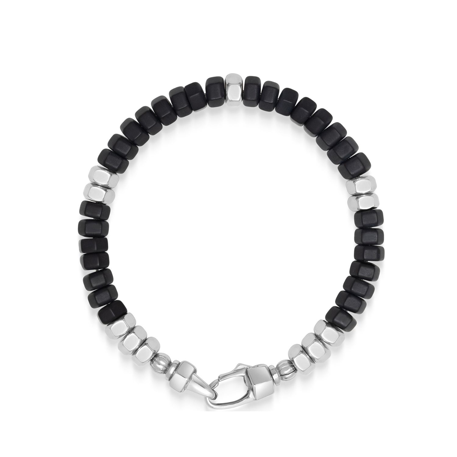 Nialaya Black / Silver Men's Hexagon Beaded Bracelet With Black Onyx And Silver