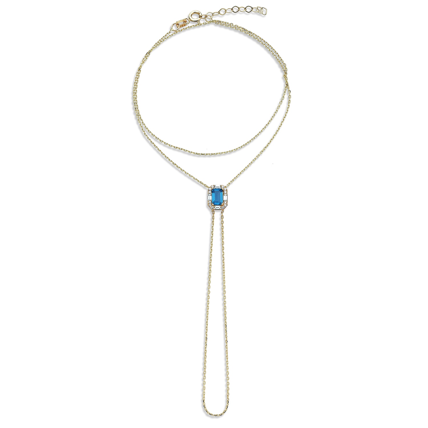 Odda75 Women's Blue Aquamarine Hand Chain Bracelet In 14k Gold In Red