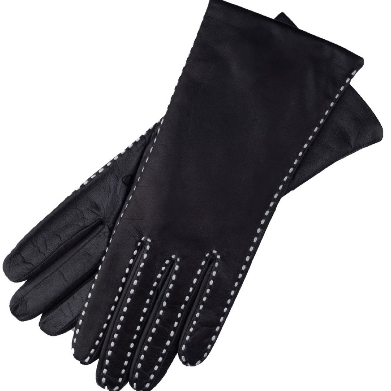1861 Glove Manufactory Black / White Foligno - Women's Leather Gloves In Black With White Stitch In Black/white