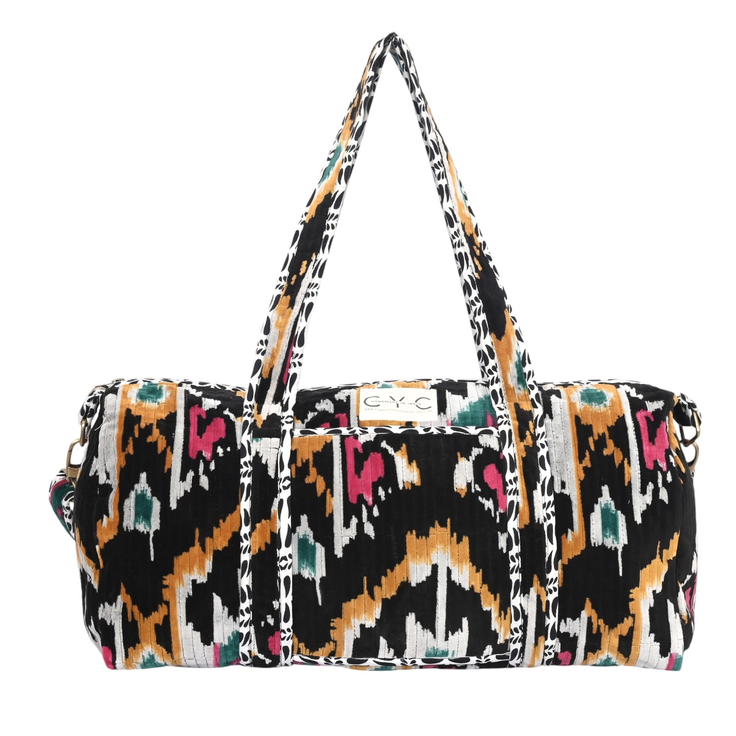 Conscious Yoga Collective The Ikat Velvet Weekender In Black