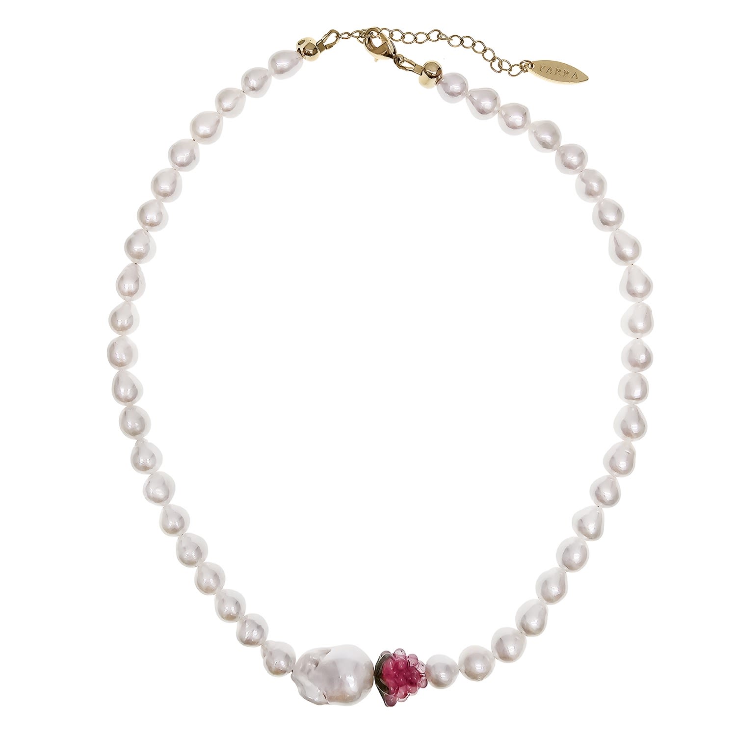 Farra Women's White Freshwater Pearls With Raspberry And Baroque Pearl Necklace