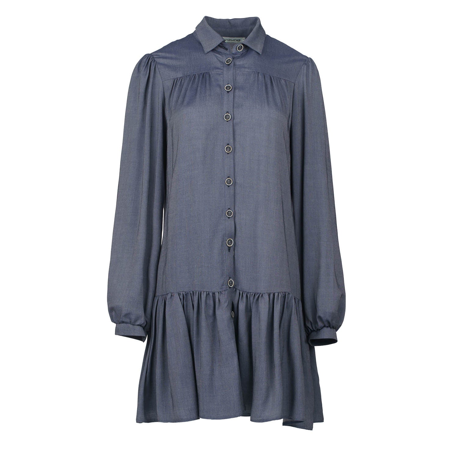 Conquista Women's Blue Denim Style Dress With Buttons In Blue